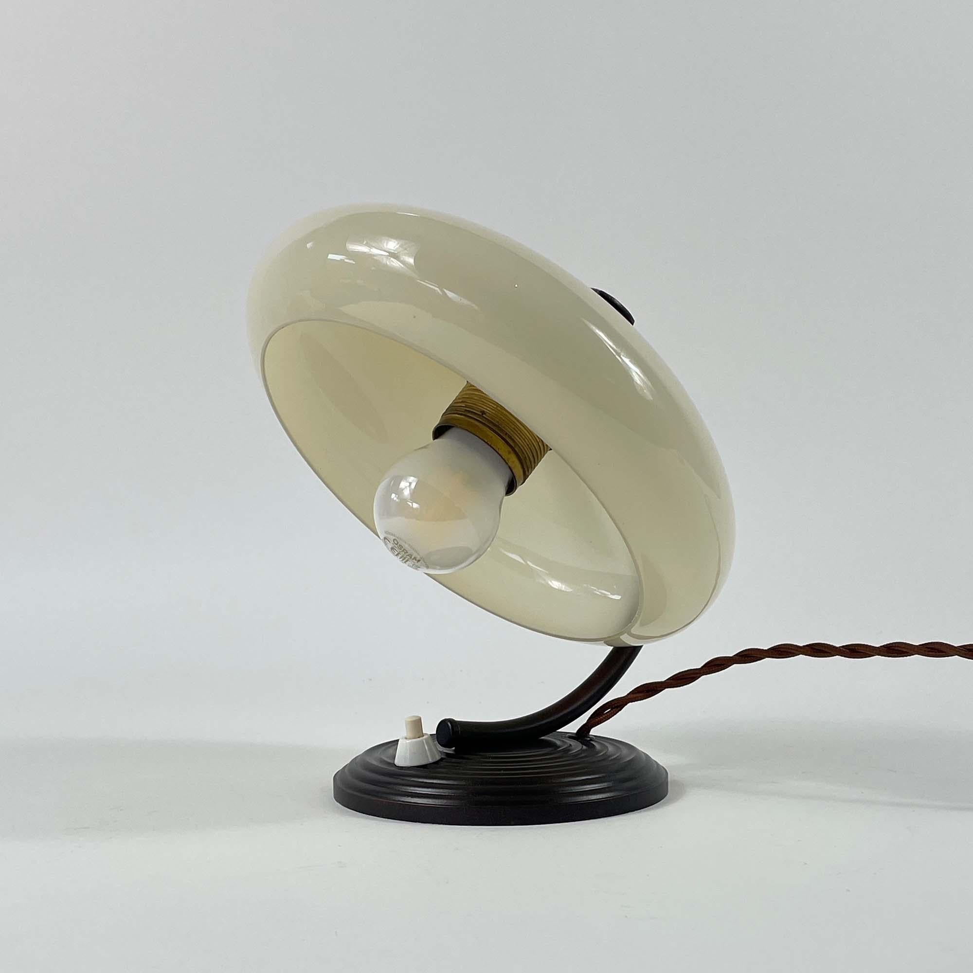 Art Deco Opaline Glass & Bronzed Table Lamp, Germany 1930s For Sale 1