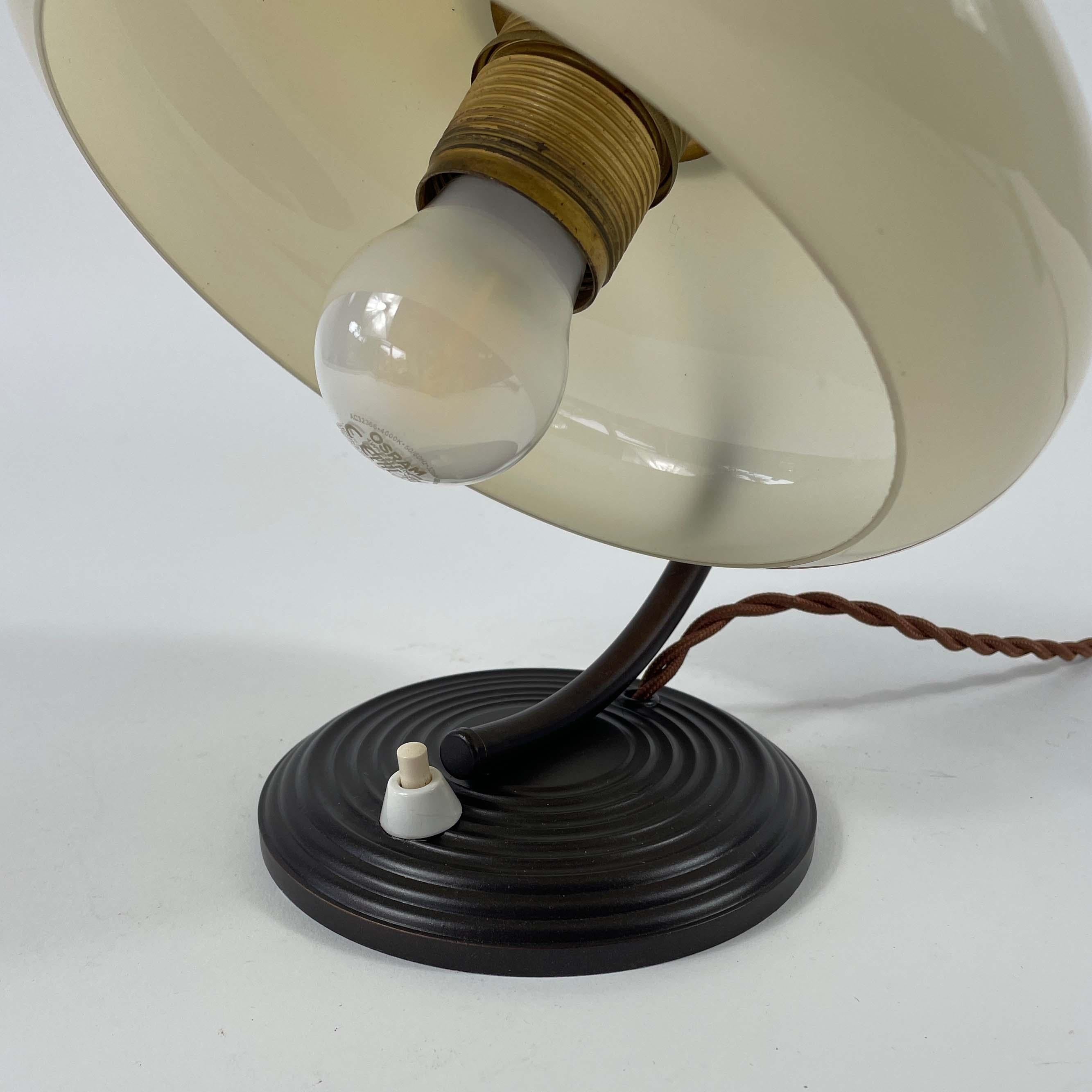Art Deco Opaline Glass & Bronzed Table Lamp, Germany 1930s For Sale 3