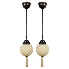 Art Deco Opaline Glass & Burnished Brass Pendants, Germany 1930s