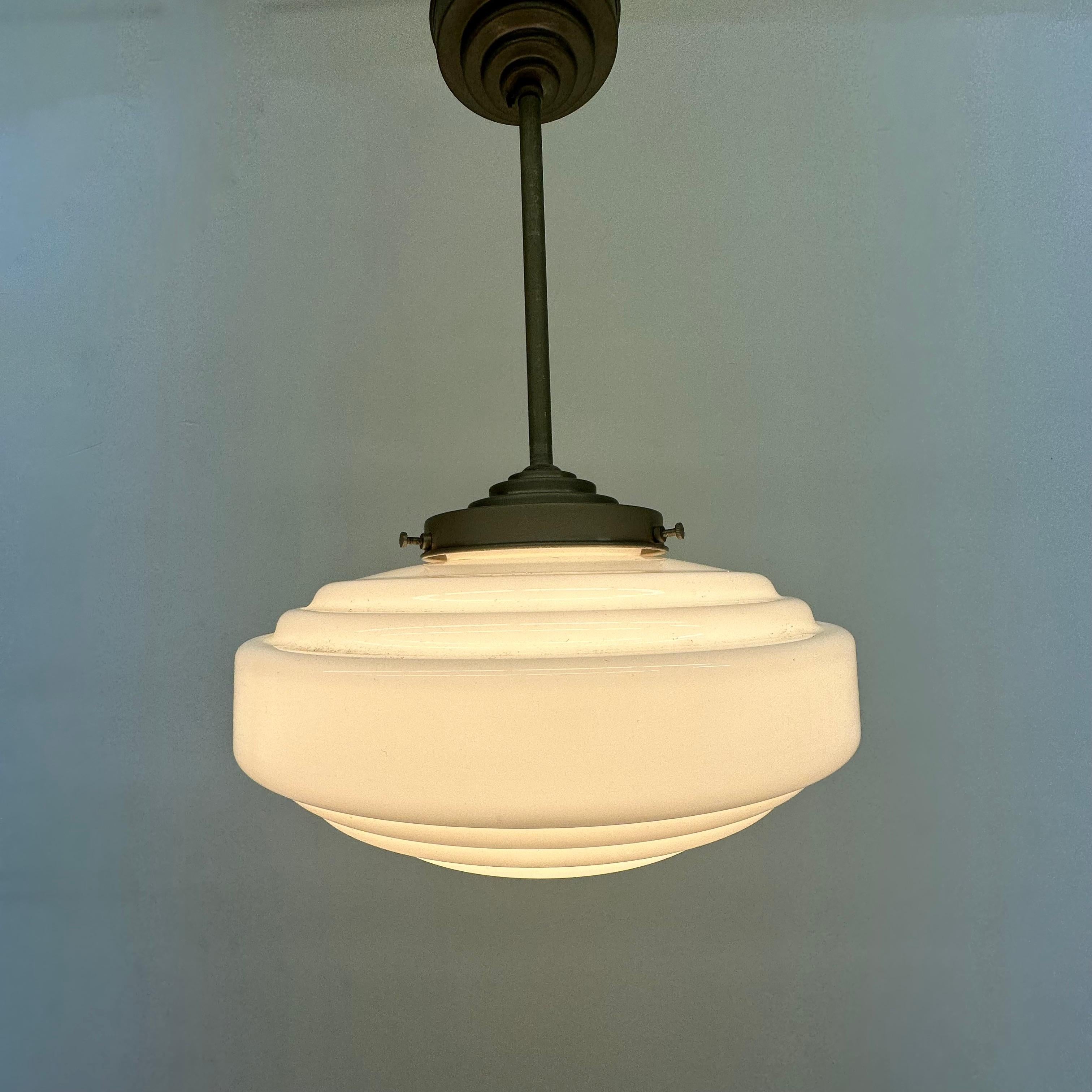 Art deco opaline glass ceiling lamp , 1930’s For Sale 7