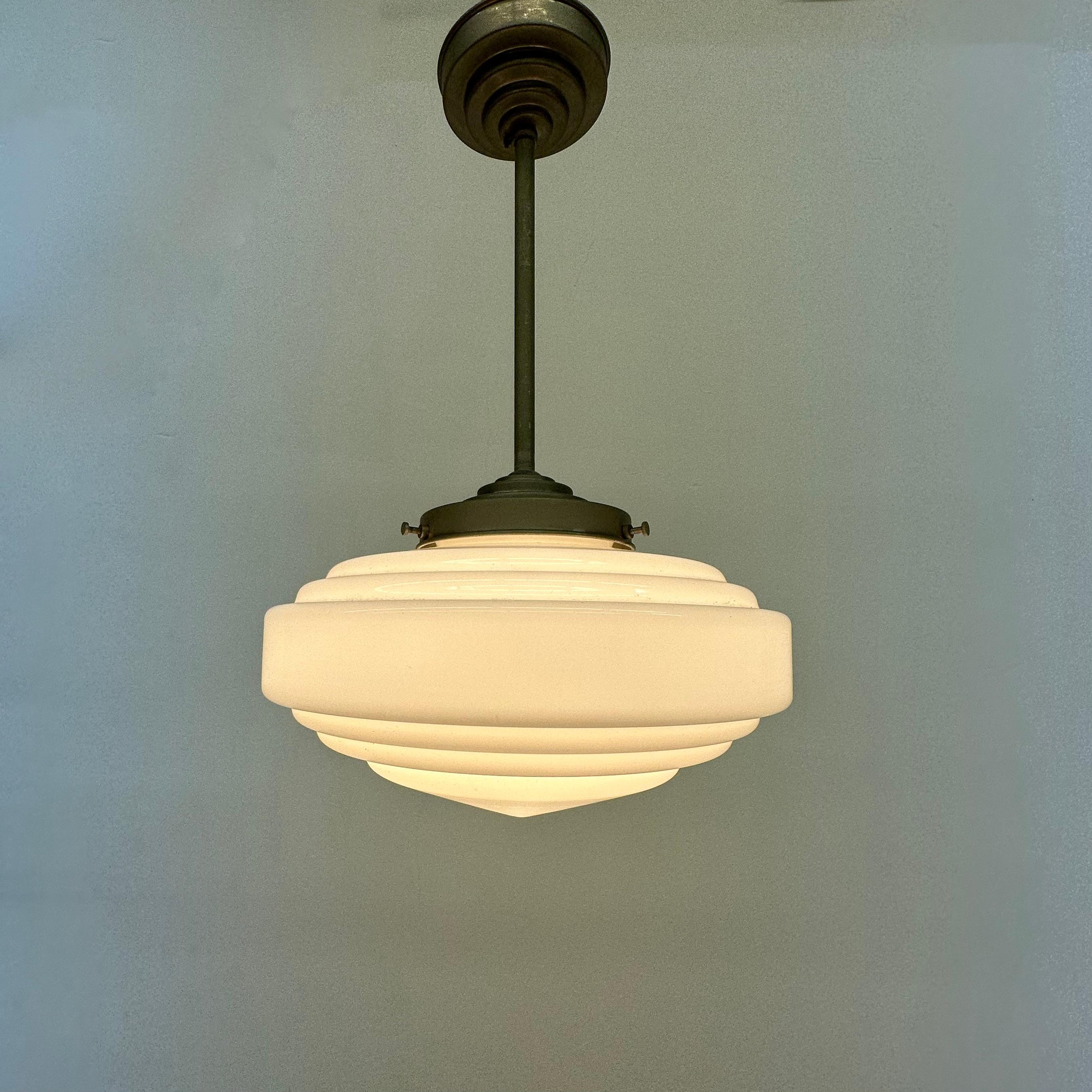 Art deco opaline glass ceiling lamp , 1930’s For Sale 11