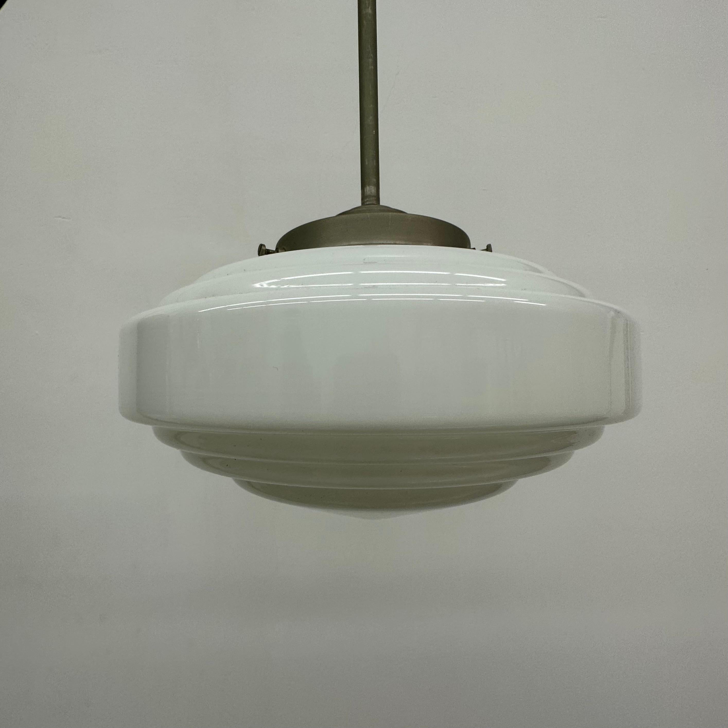 Art deco opaline glass ceiling lamp , 1930’s For Sale 12