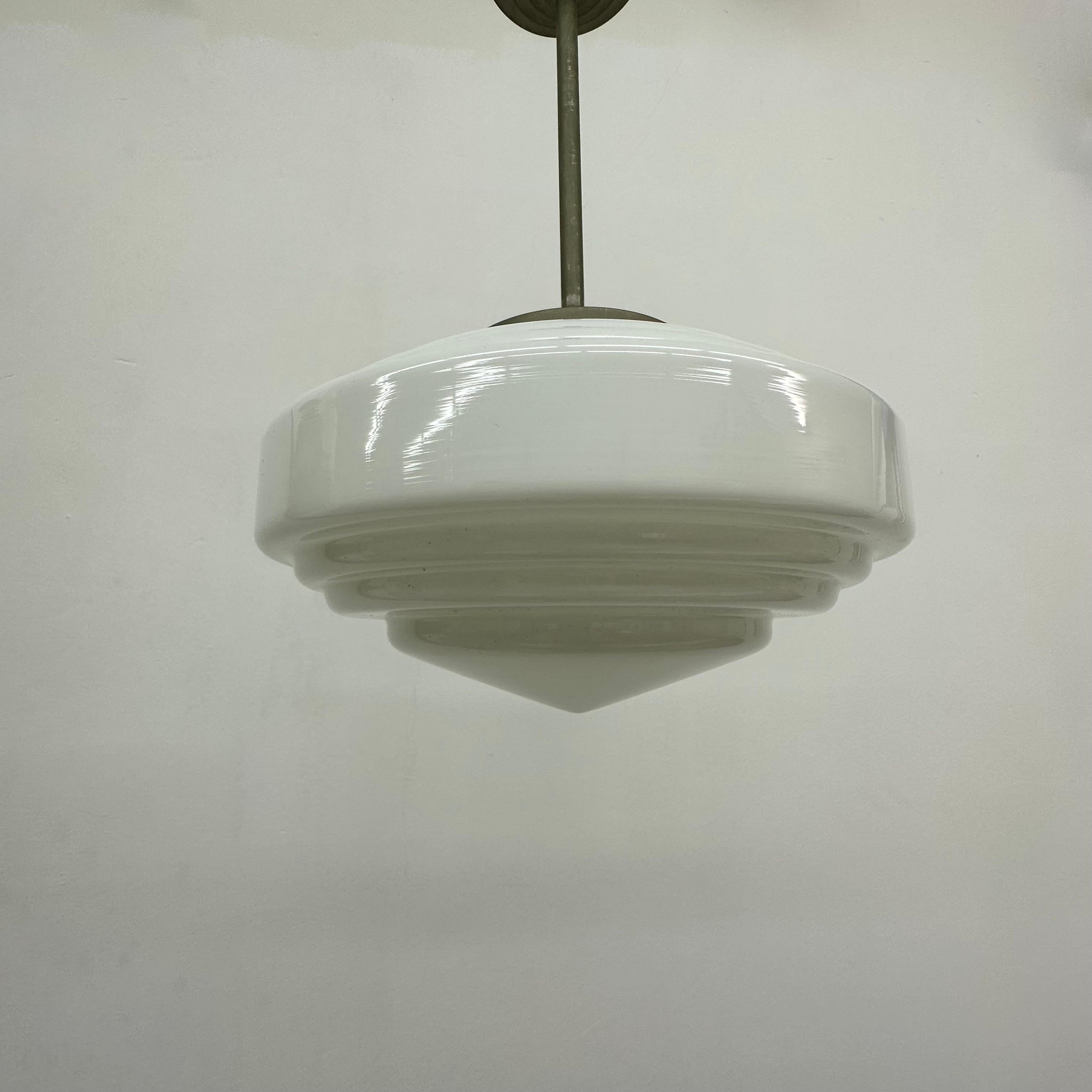 Art deco opaline glass ceiling lamp , 1930’s For Sale 13