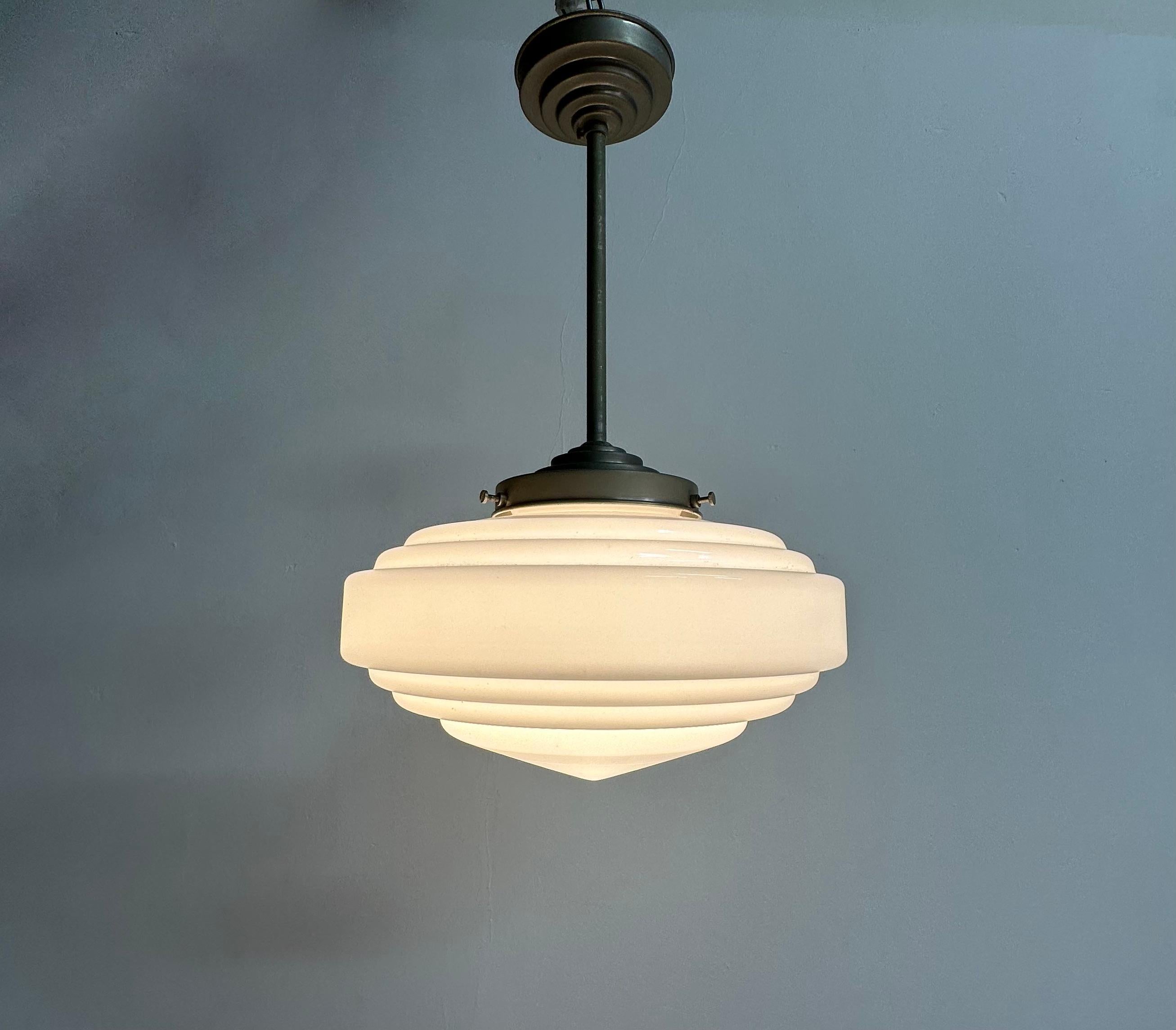 Art Deco Art deco opaline glass ceiling lamp , 1930’s For Sale