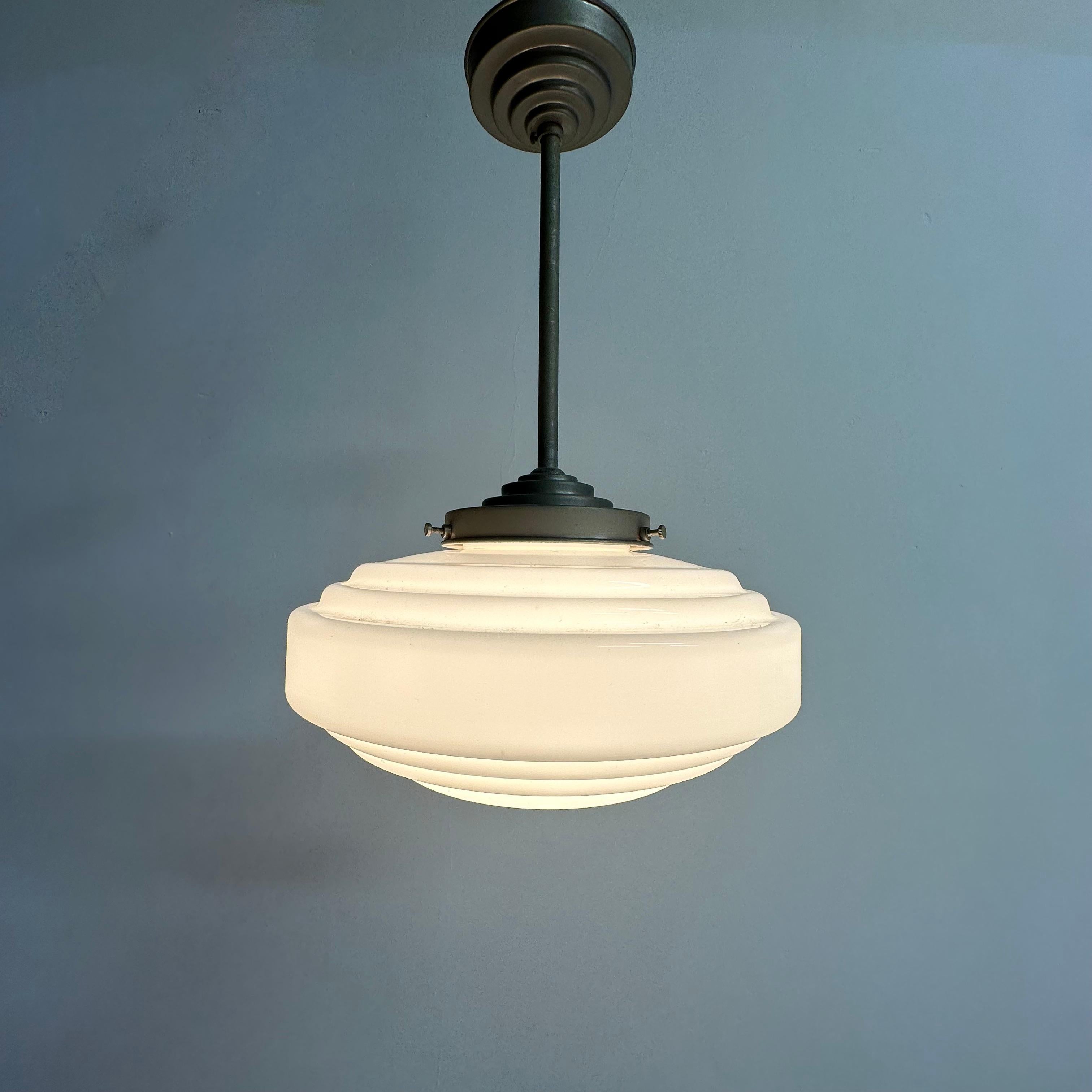 Dutch Art deco opaline glass ceiling lamp , 1930’s For Sale
