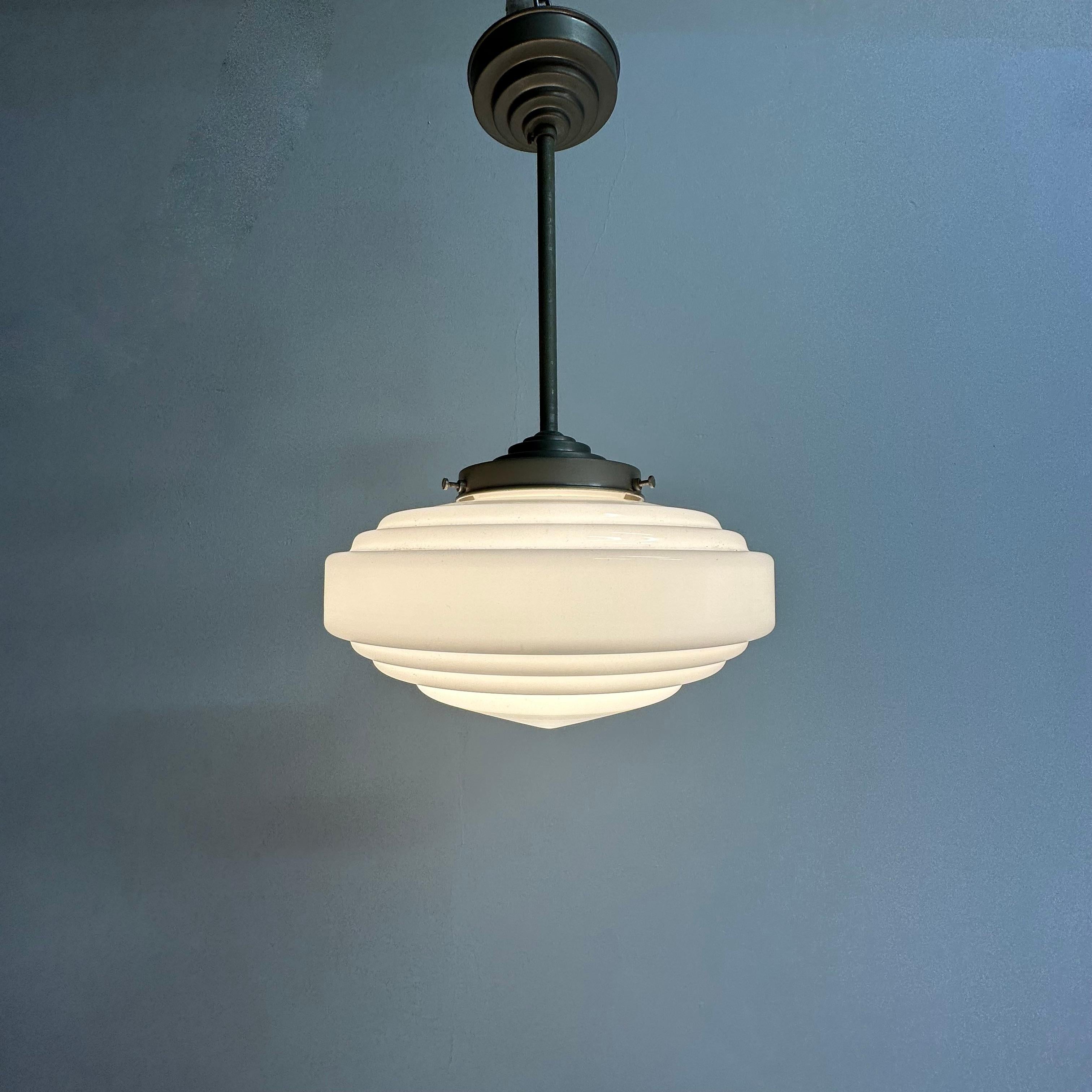 Glass Art deco opaline glass ceiling lamp , 1930’s For Sale