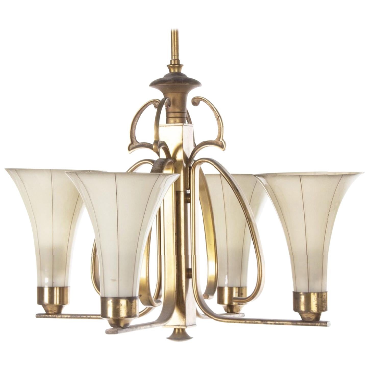 Art Deco Opaline Glass Chandelier