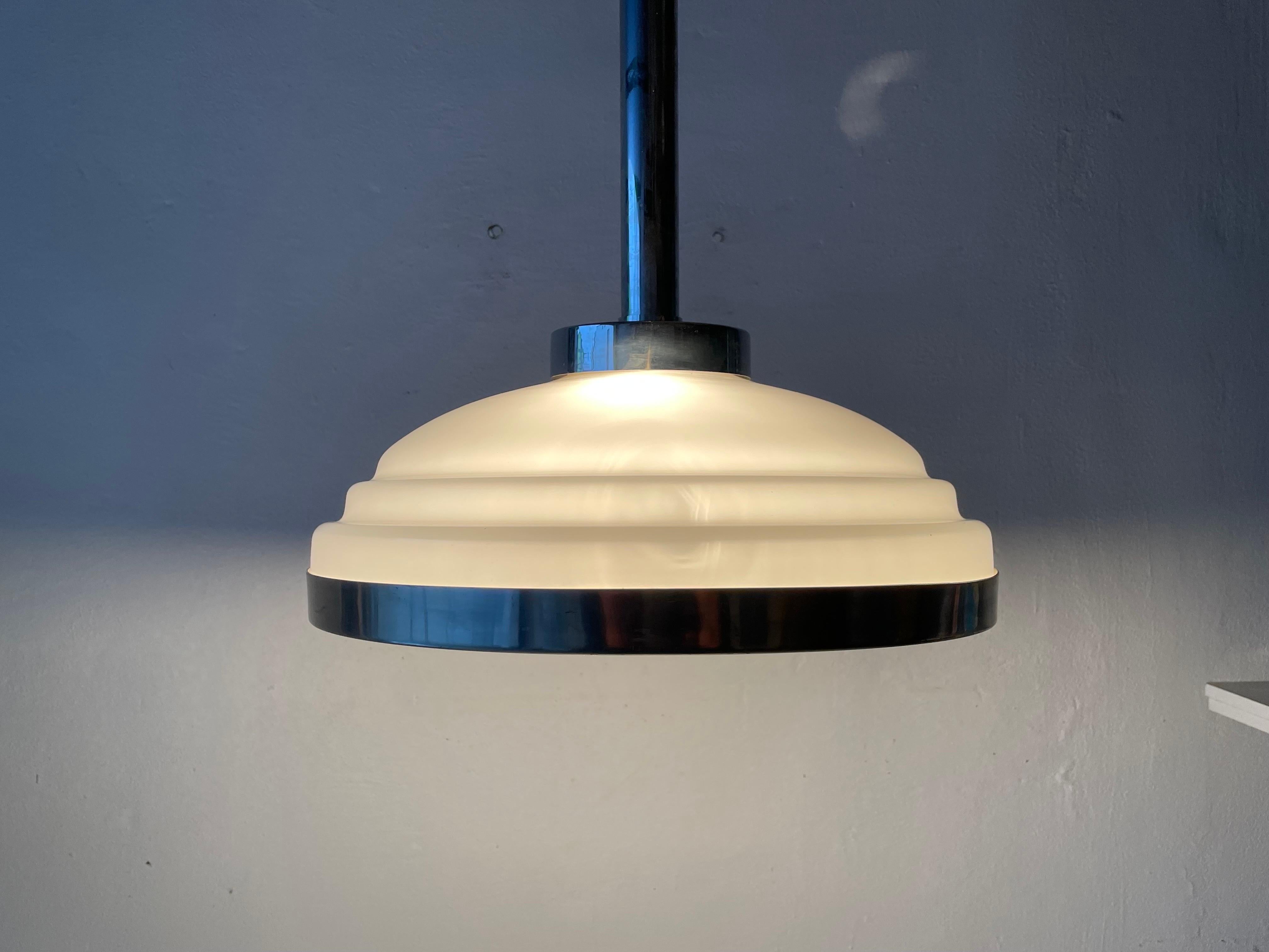 Art Deco Opaline Glass & Chrome Ceiling Lamp, 1940s, Italy For Sale 8