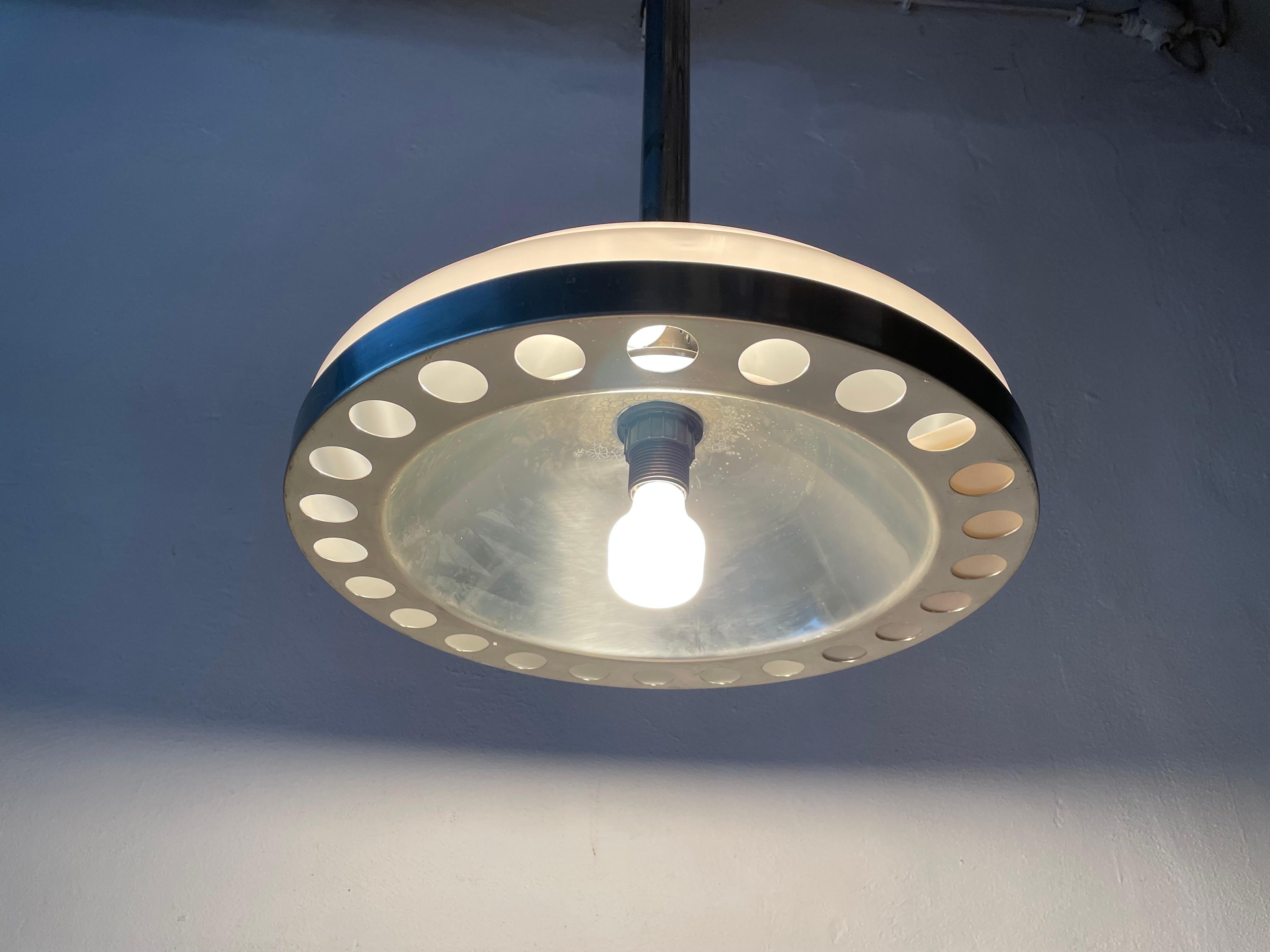 Art Deco Opaline Glass & Chrome Ceiling Lamp, 1940s, Italy For Sale 9