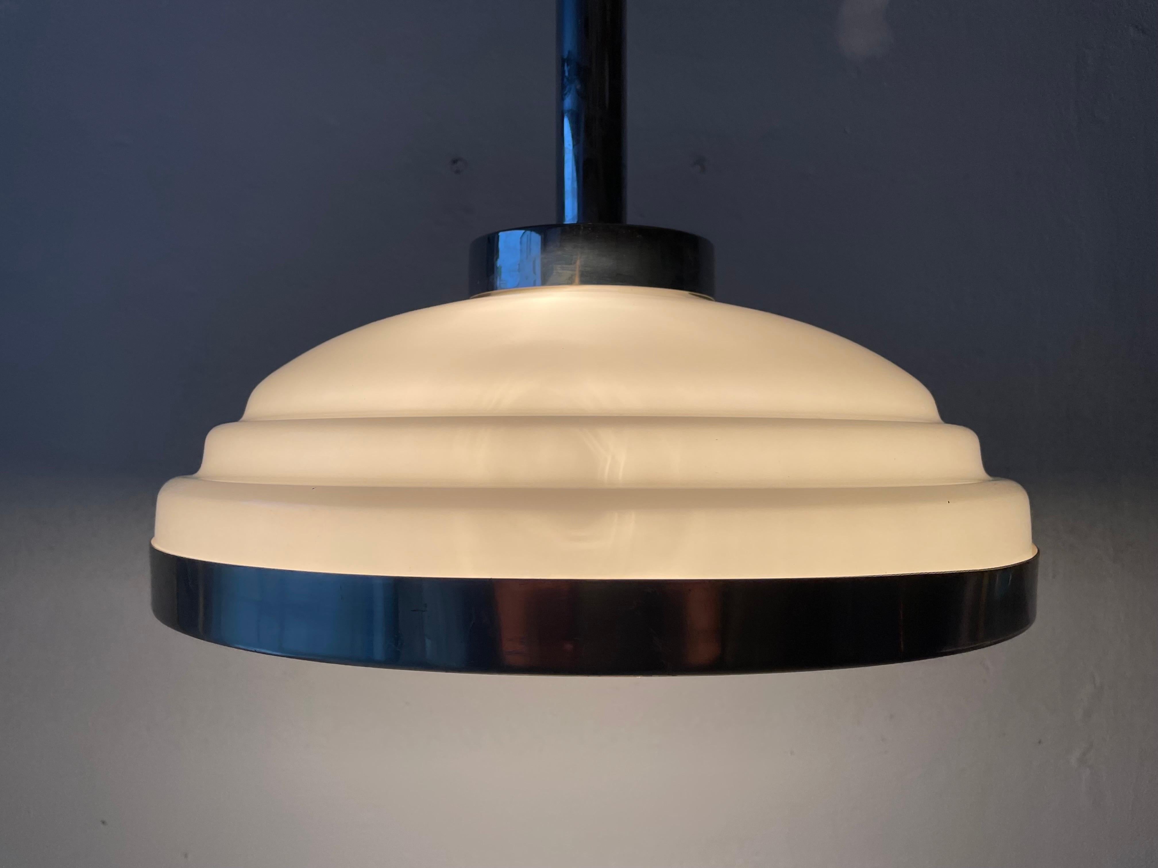 Art Deco Opaline Glass & Chrome Ceiling Lamp, 1940s, Italy For Sale 15