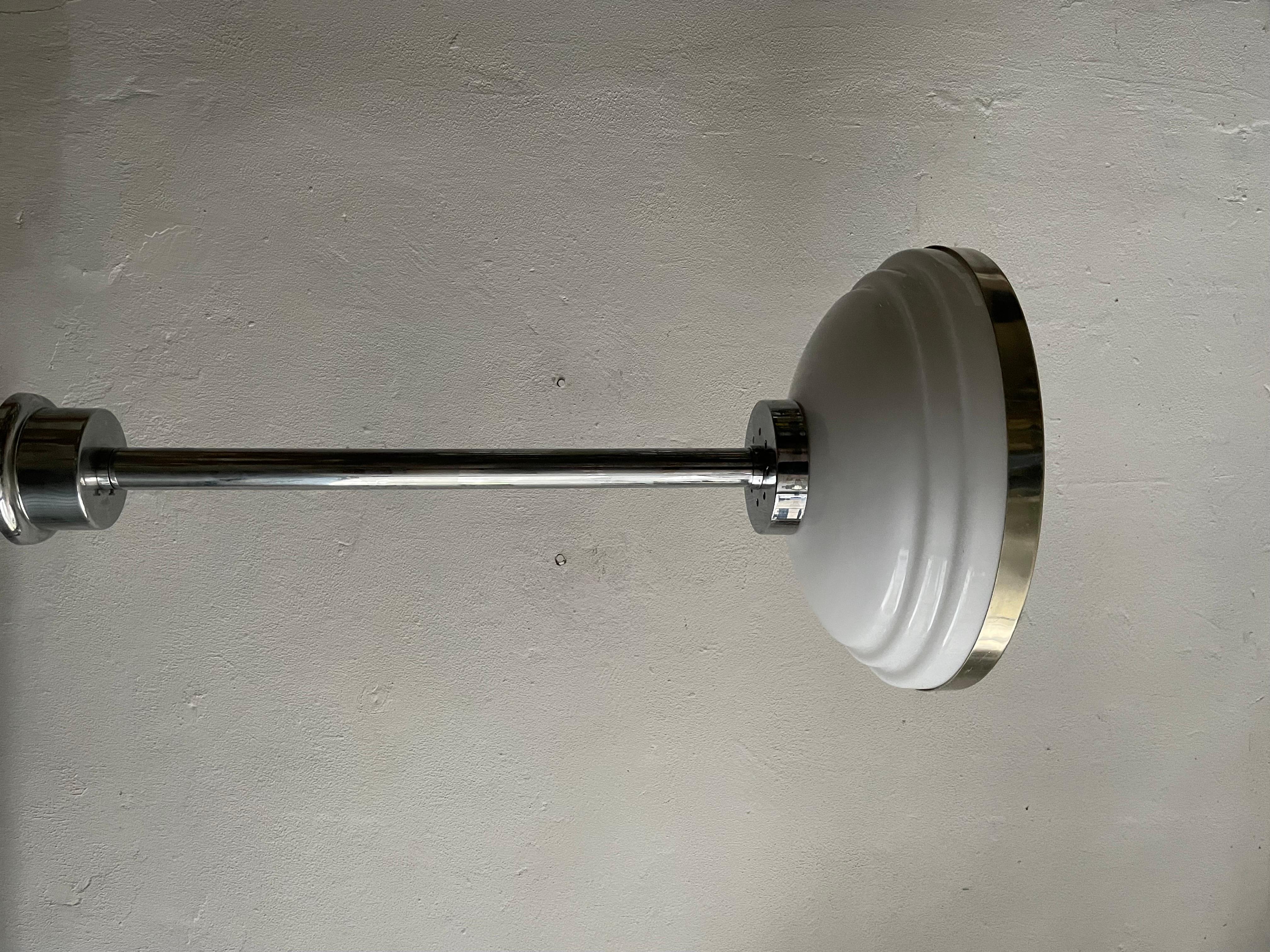 Art Deco Opaline Glass & Chrome Ceiling Lamp, 1940s, Italy For Sale 2