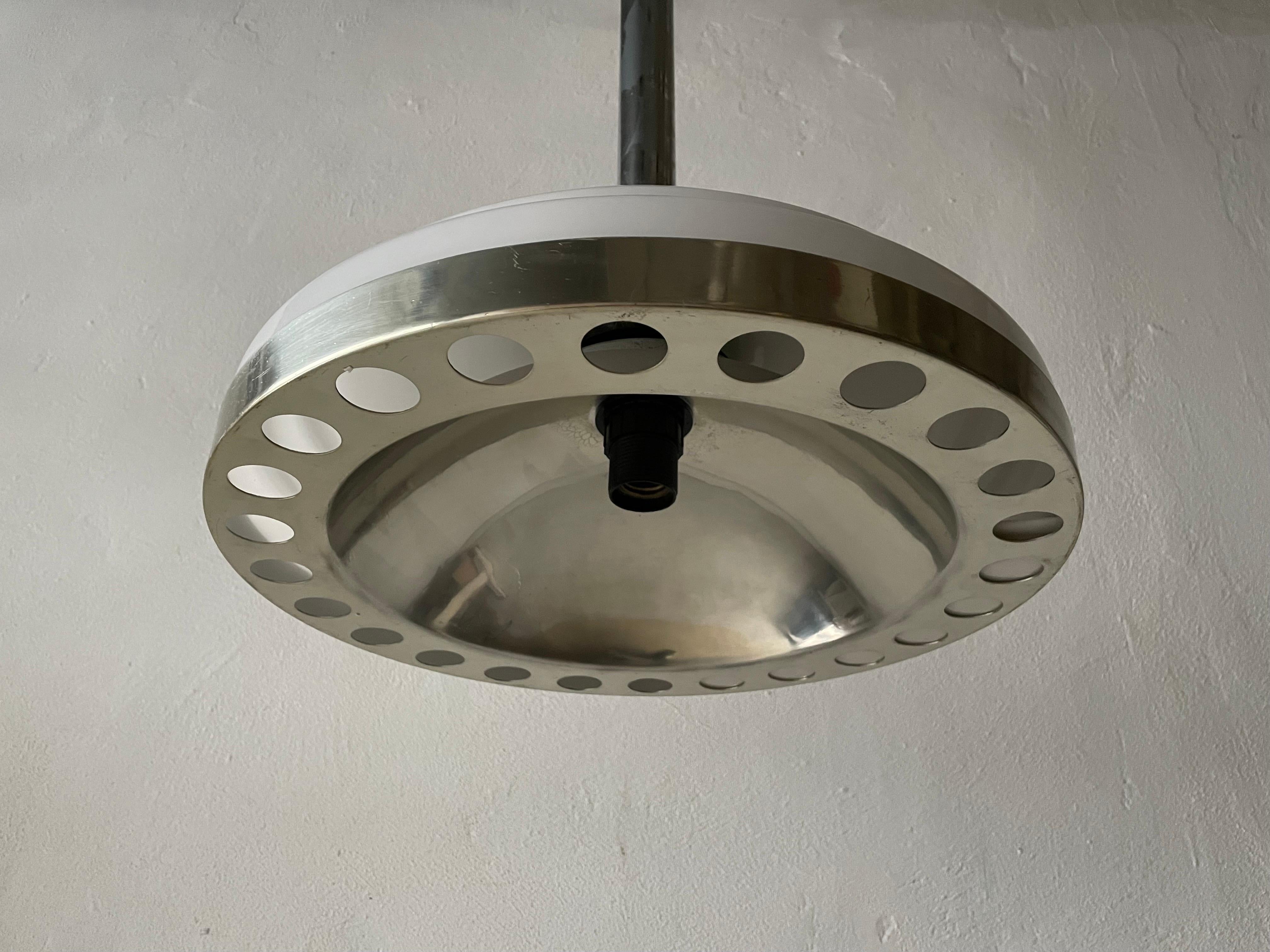 Art Deco Opaline Glass & Chrome Ceiling Lamp, 1940s, Italy For Sale 4