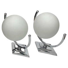 Art Deco Opaline Glass & Chrome Pair of Wall Lights, Sconces , c1930