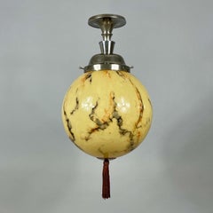 Art Deco Opaline Glass & Nickel Ball Flush Mount with Tassel, Germany 1930s