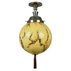 Art Deco Opaline Glass & Nickel Ball Flush Mount with Tassel, Germany 1930s
