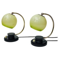 Art Deco Opaline Glass Pair of Globe Shaped Table Lamps, 1940s