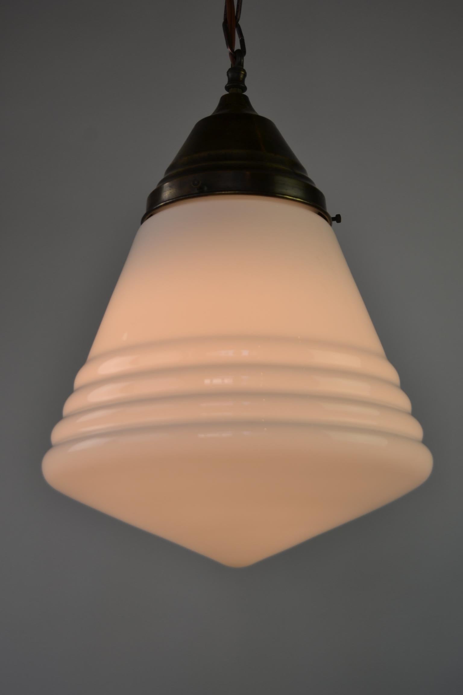 Art Deco Opaline Glass Pendant Light, 1940s 1