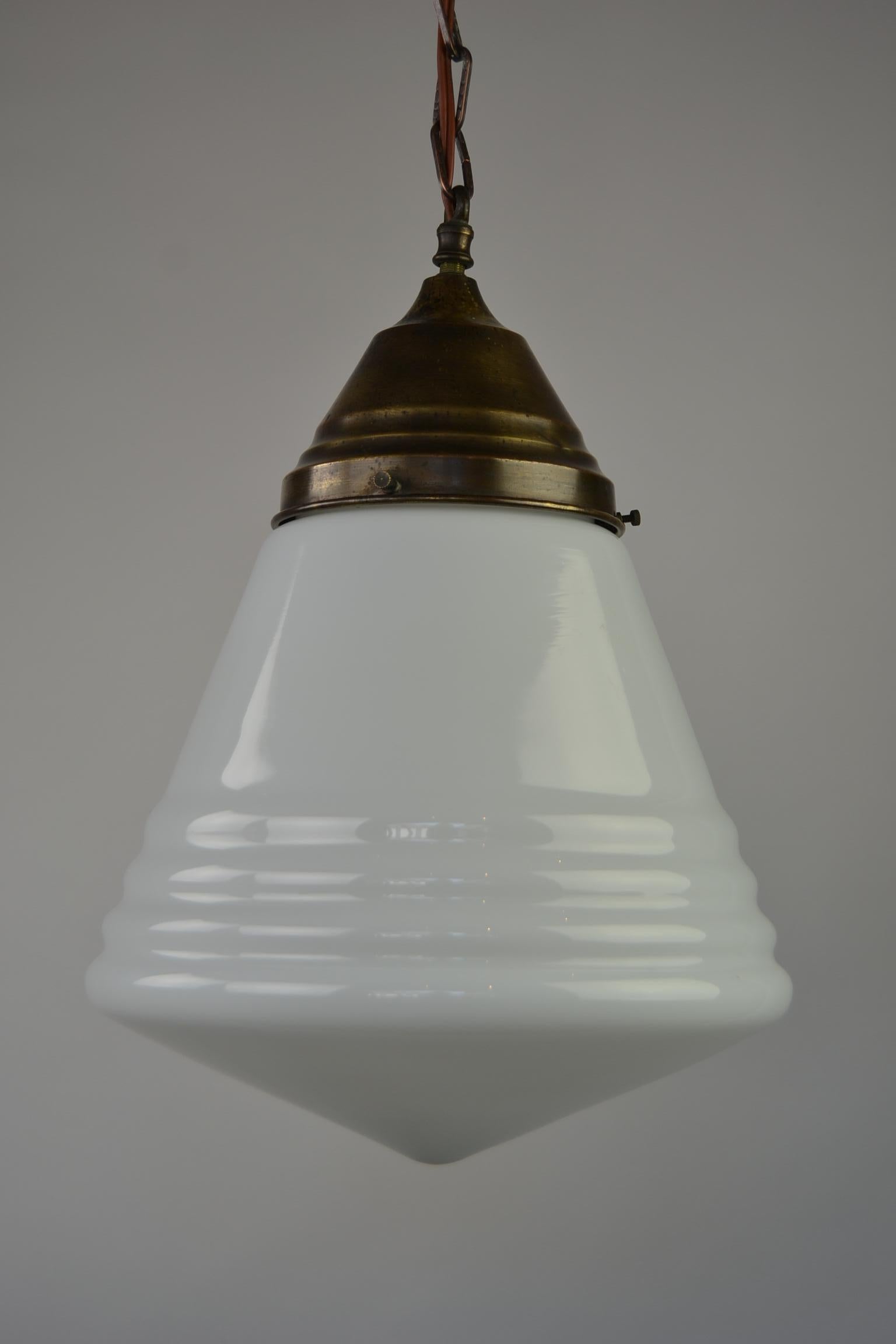 Art Deco Opaline Glass Pendant Light, 1940s 9