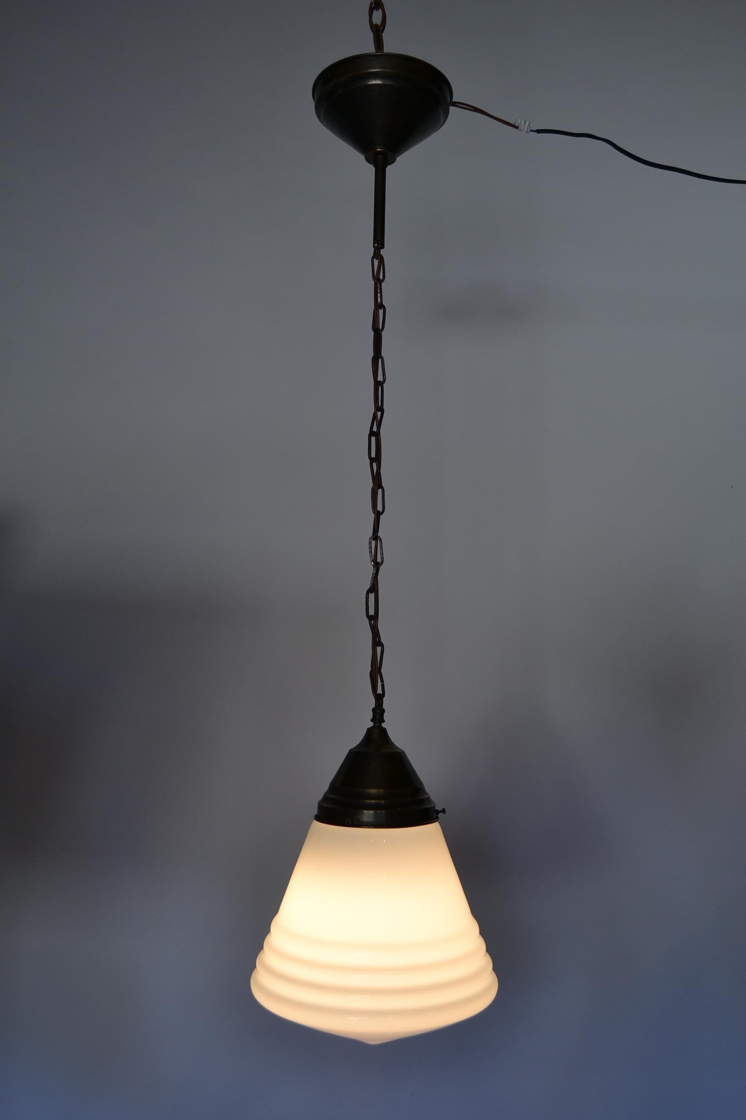 European Art Deco Opaline Glass Pendant Light, 1940s