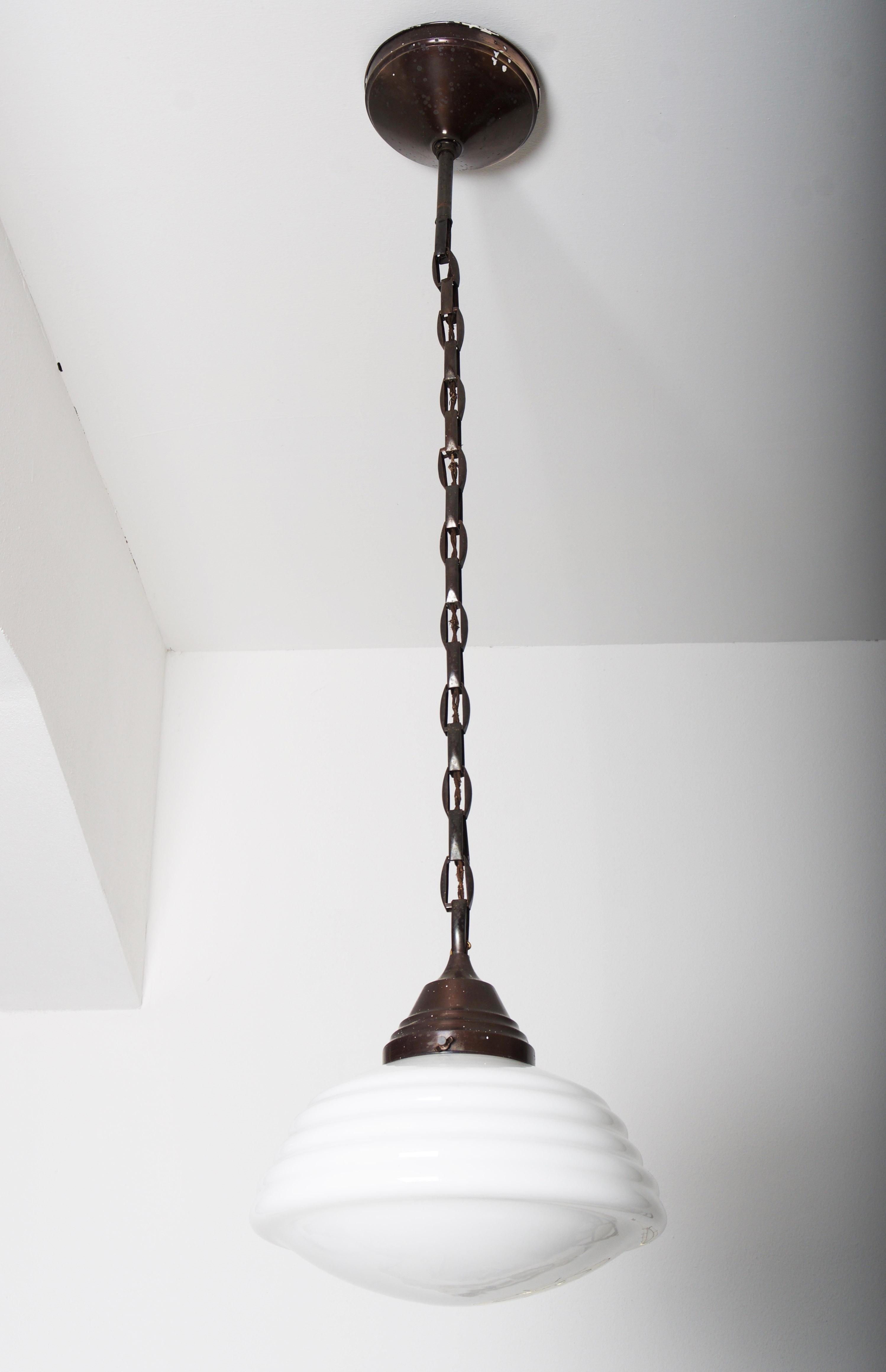 Opaline shade with ridged side made in Denmark in the 1930s.

