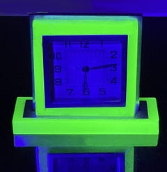 Art Deco Opaline Uranium Glass & Chrome 30 Hr Clock, C1930