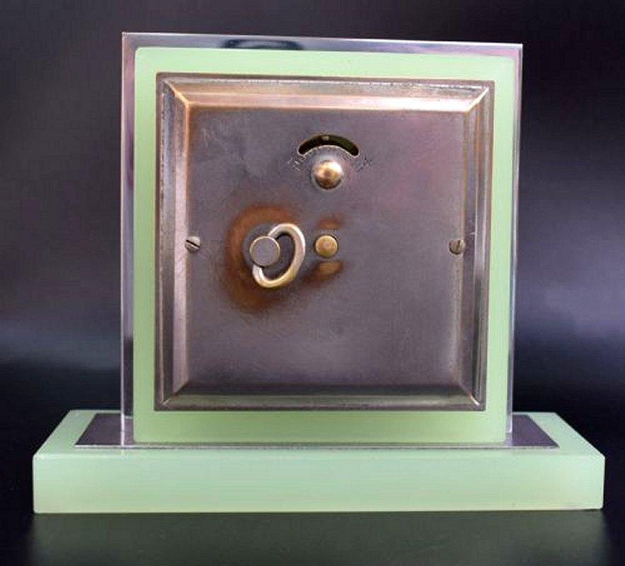 20th Century Art Deco Opaline Uranium Glass & Chrome Clock, c1930 For Sale