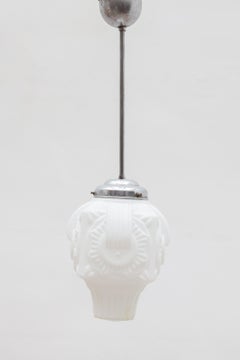 Art Deco Opaline, Milk Glass Skyscraper Pendant