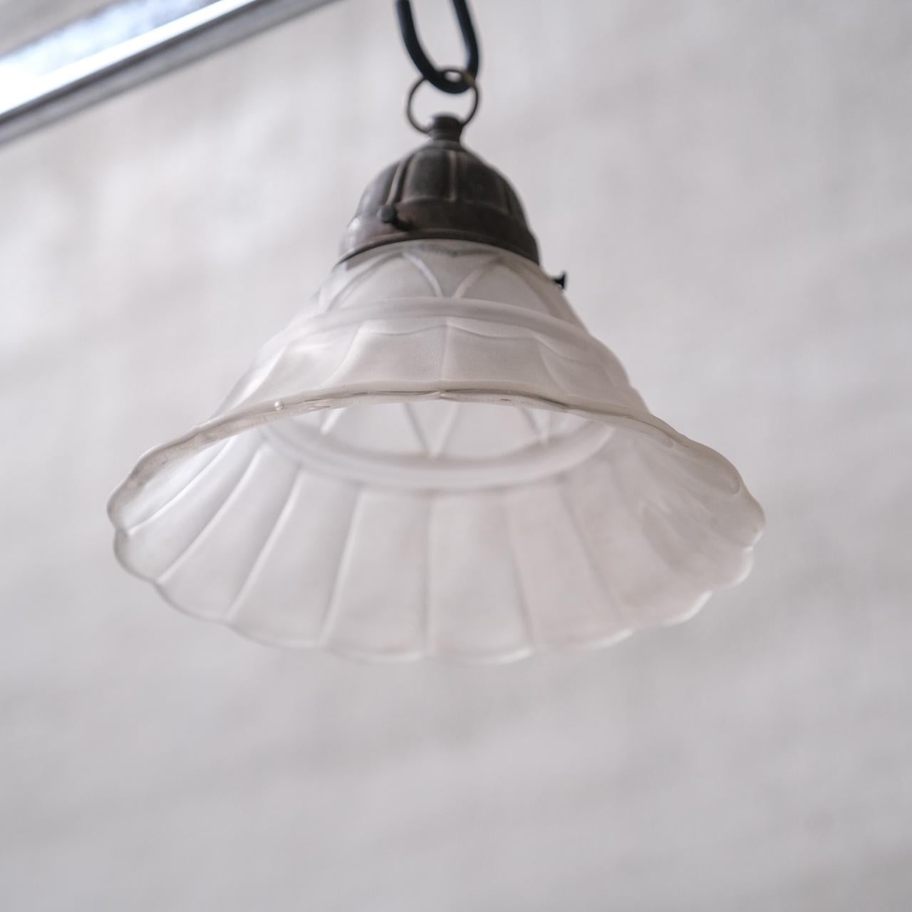 20th Century Art Deco Opaque Glass Pendant Lights (2 available) For Sale