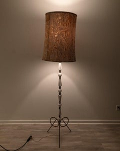 Art Deco Opaque Milk Glass and Brass Metal Floor Lamp