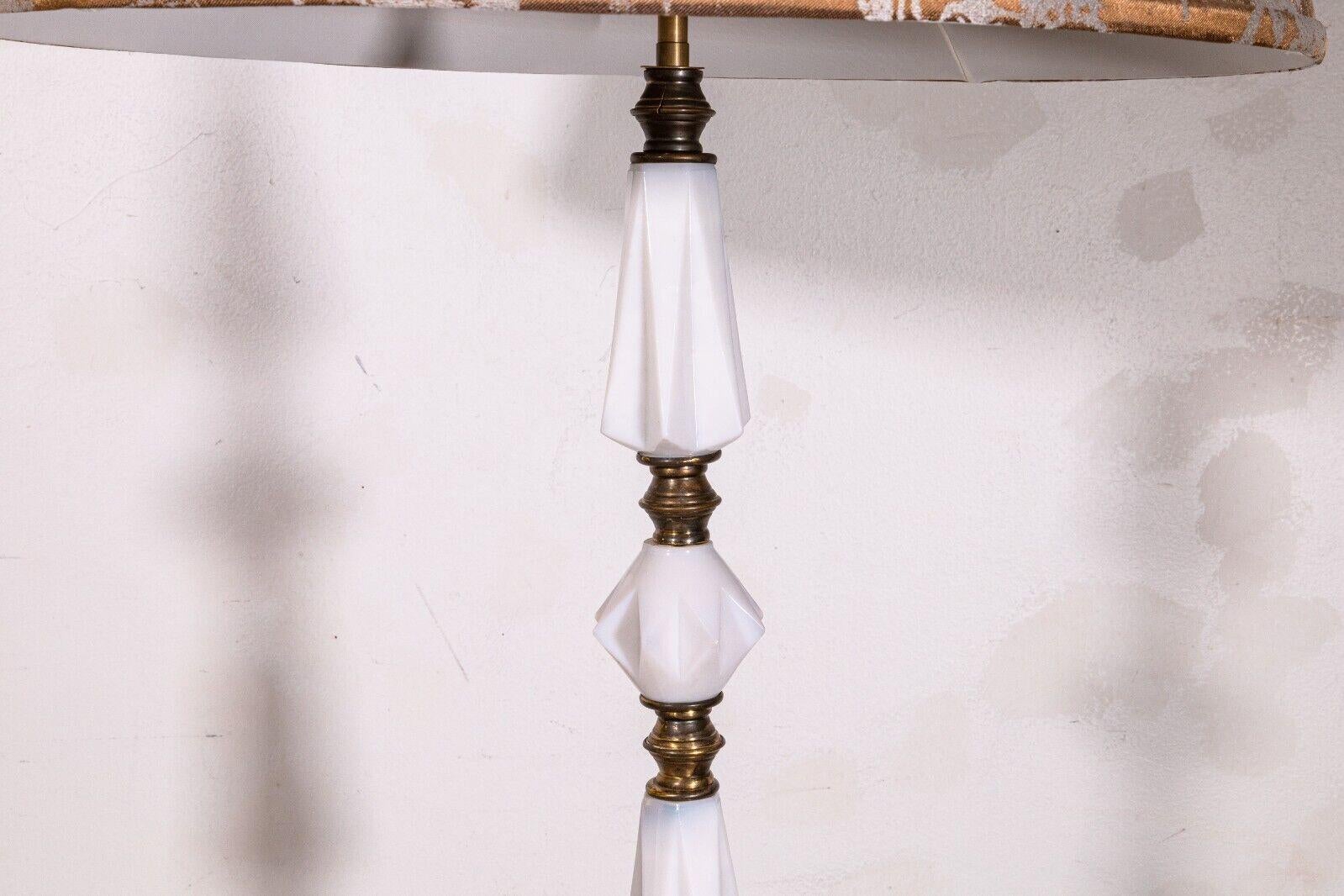 Art Deco Opaque Milk Glass and Brass Metal Floor Lamp For Sale 1