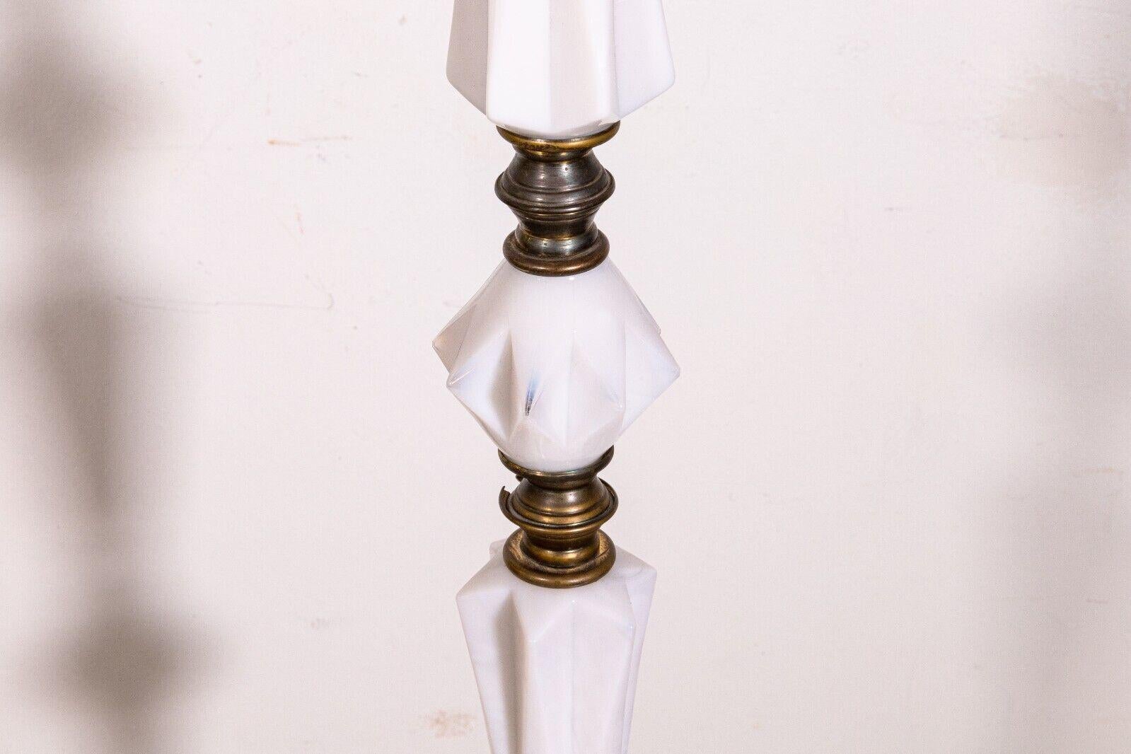 Art Deco Opaque Milk Glass and Brass Metal Floor Lamp For Sale 2