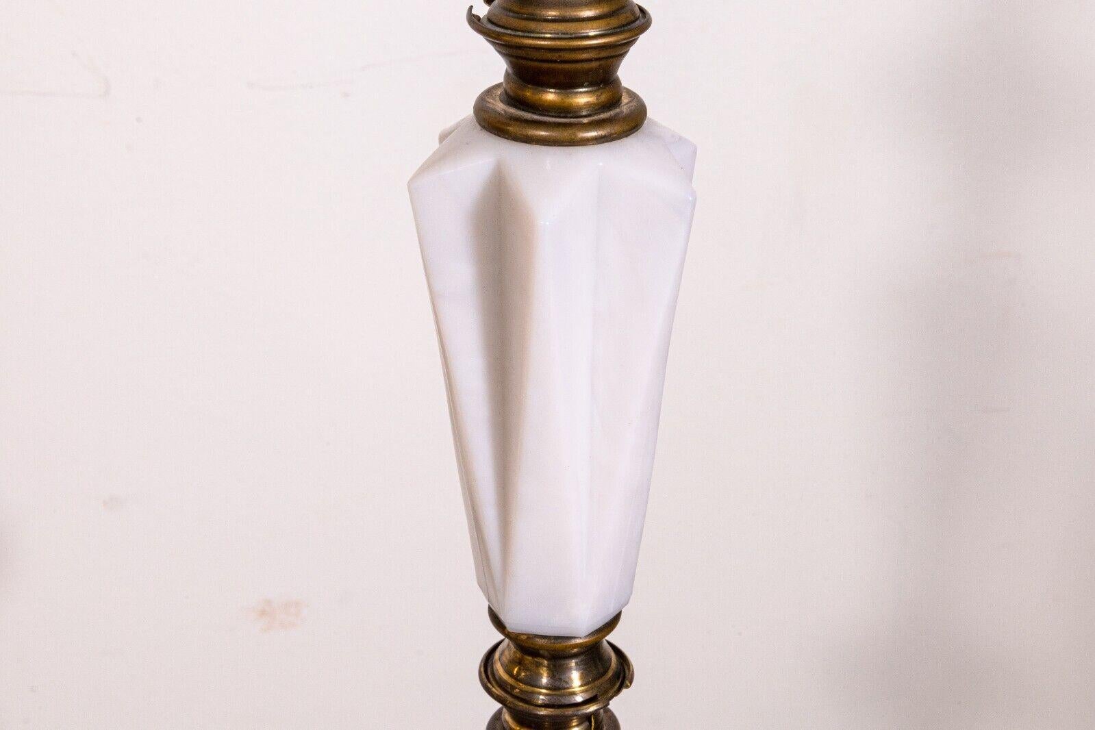 Art Deco Opaque Milk Glass and Brass Metal Floor Lamp For Sale 3