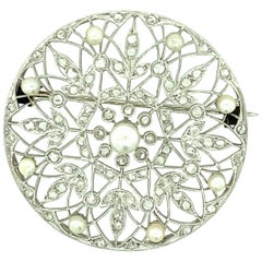Art Deco Open Work Diamond and Pearl Pin
