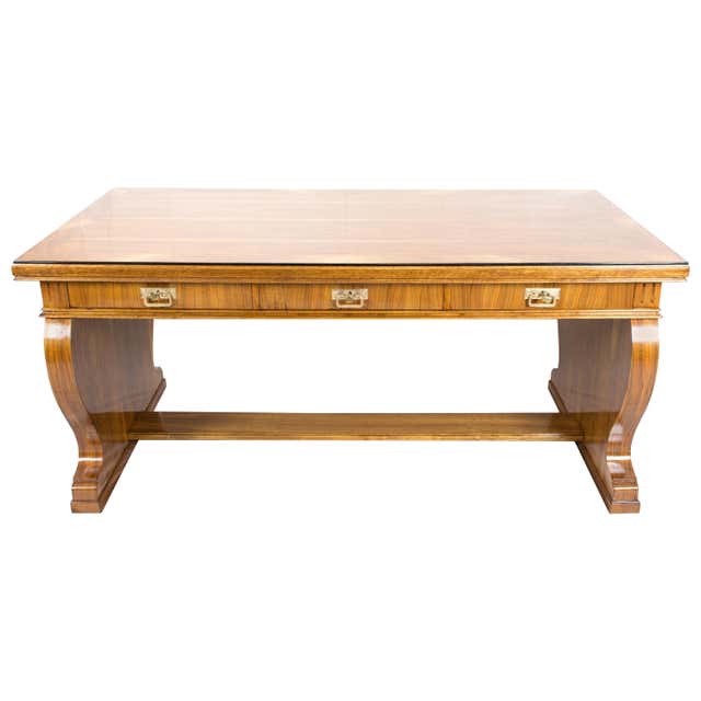 Craft Writing Style 1930s Italian Art Deco Monumental Executive Desk in Walnut Burl For ...