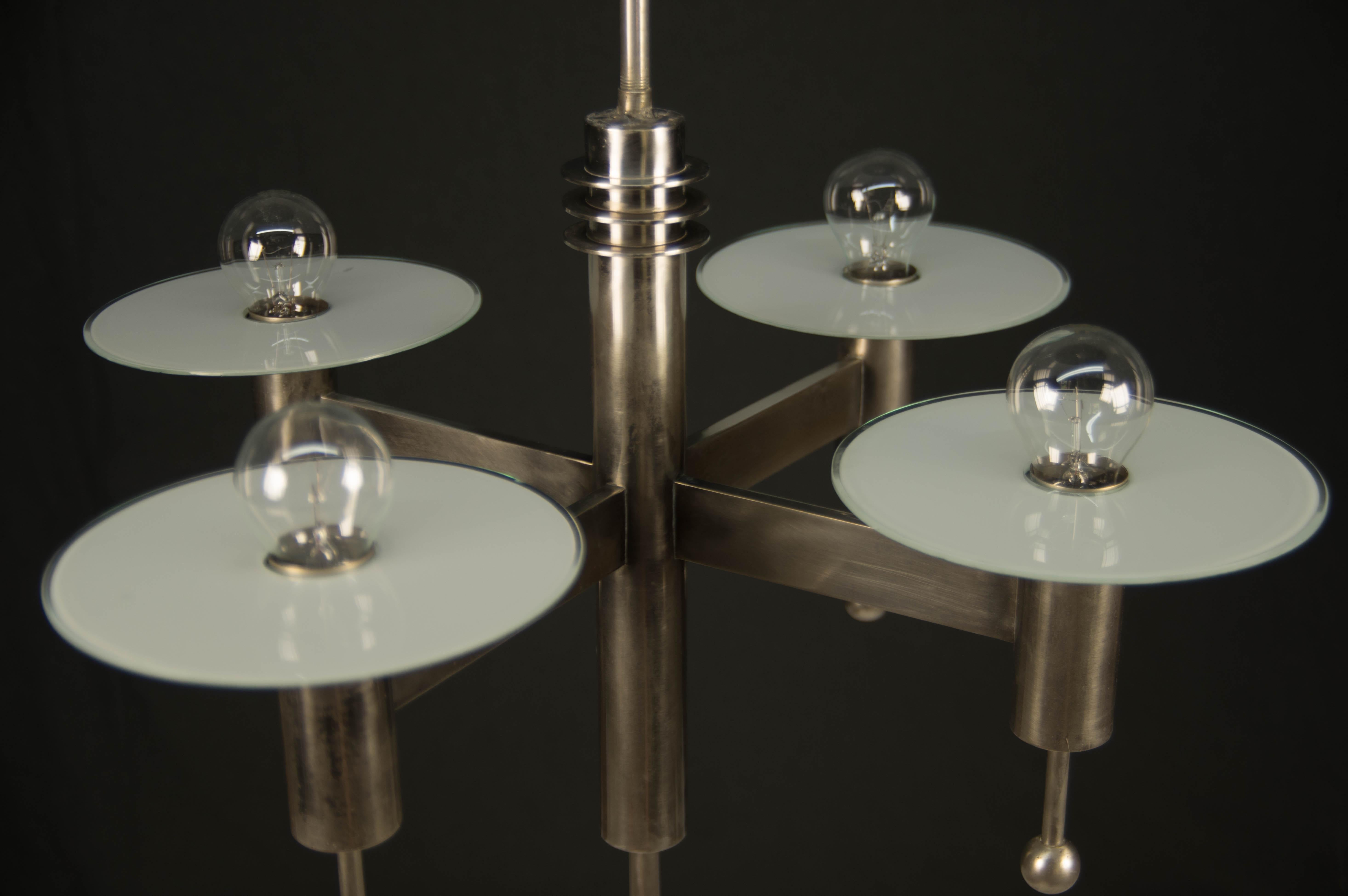 Art Deco or Bauhaus Nickel-Plated 4-Flamming Chandelier, 1920s For Sale 7
