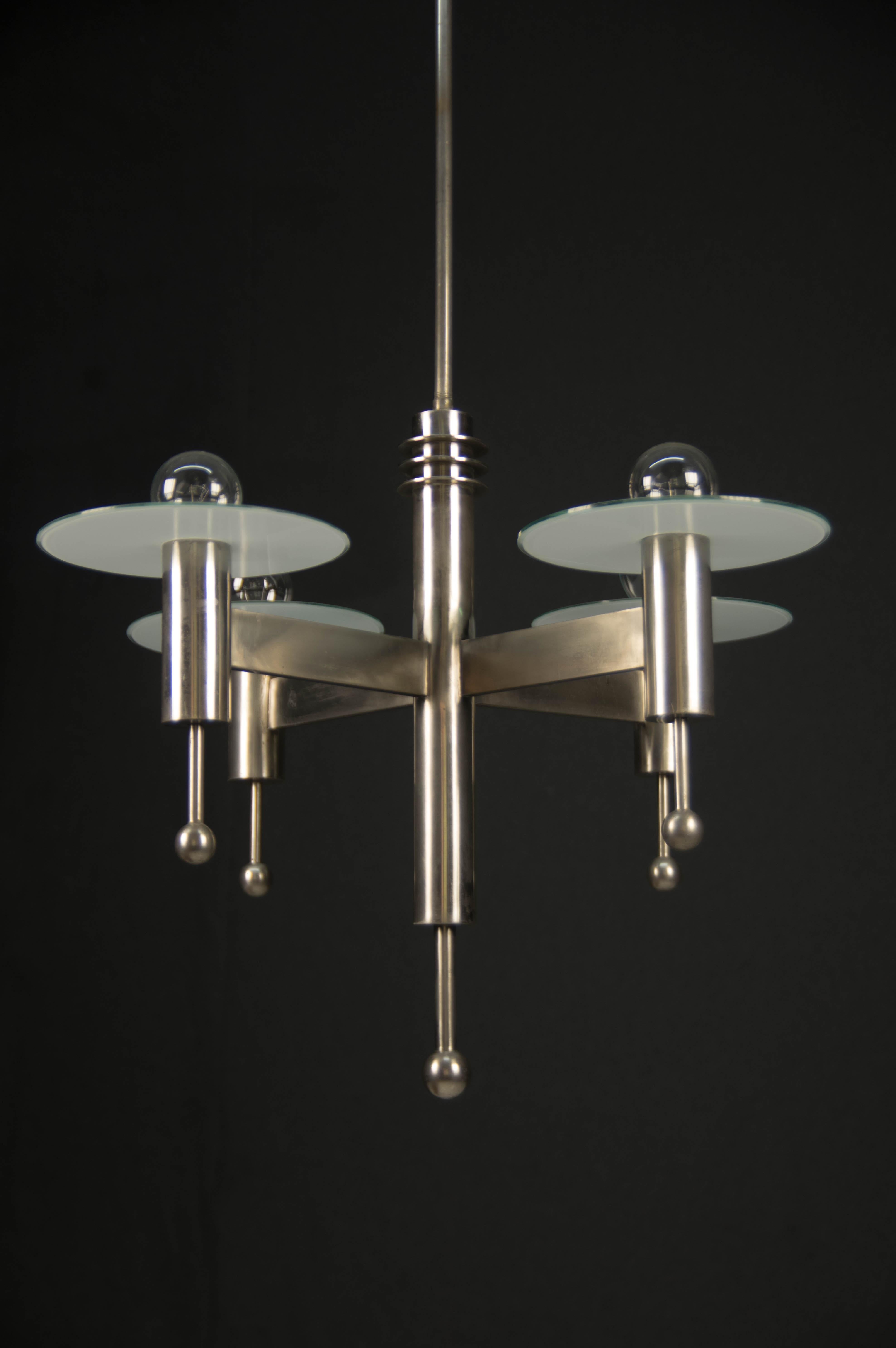 Ceco Lampadario a 4 fiamme in nichelatura Art Déco o Bauhaus, anni '20 in vendita