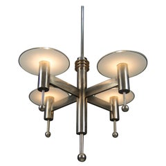 Art Deco or Bauhaus Nickel-Plated 4-Flamming Chandelier, 1920s