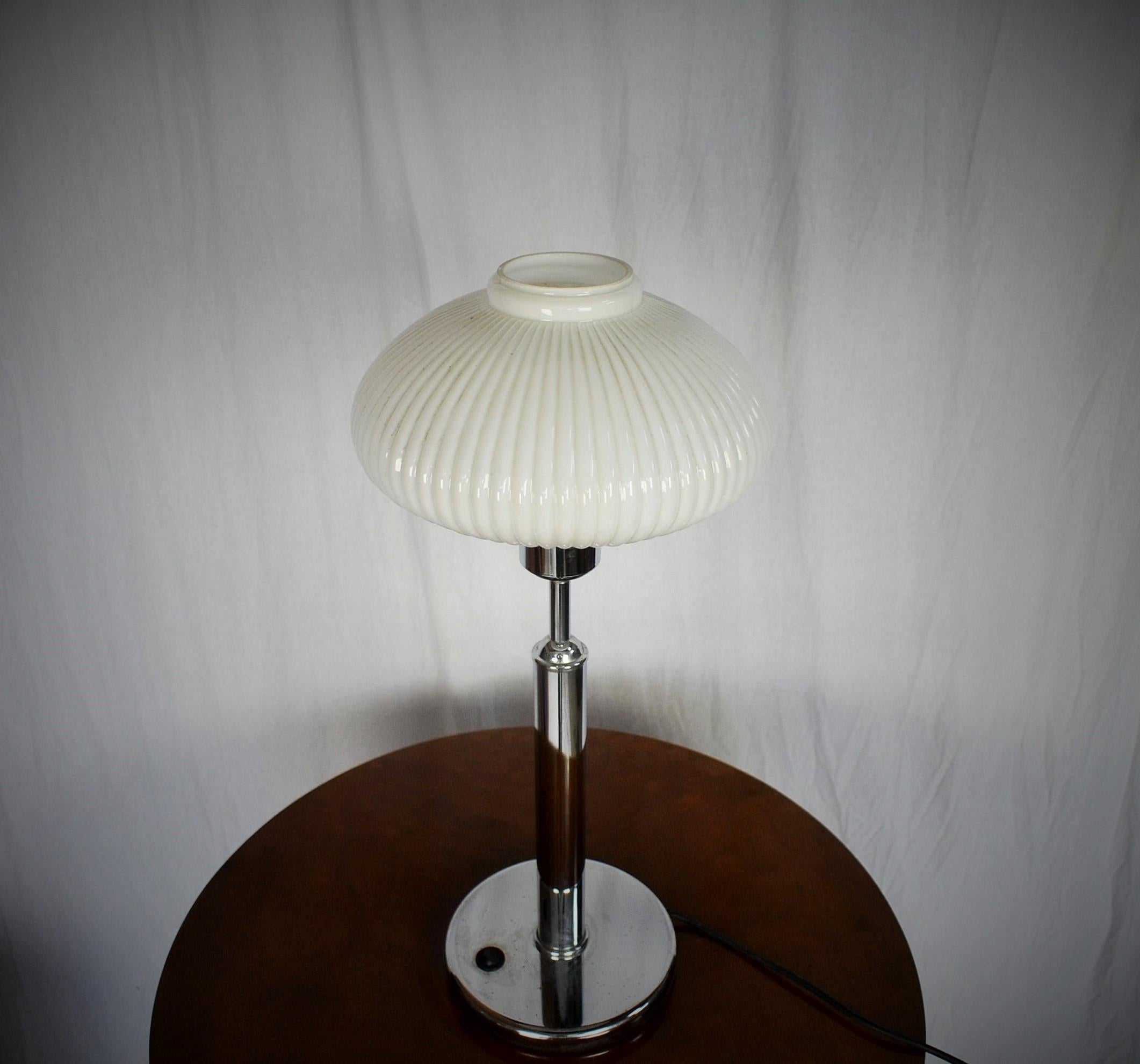 Glass Art Deco or Functionalist Nickel-Plated Table Lamp, 1920s For Sale