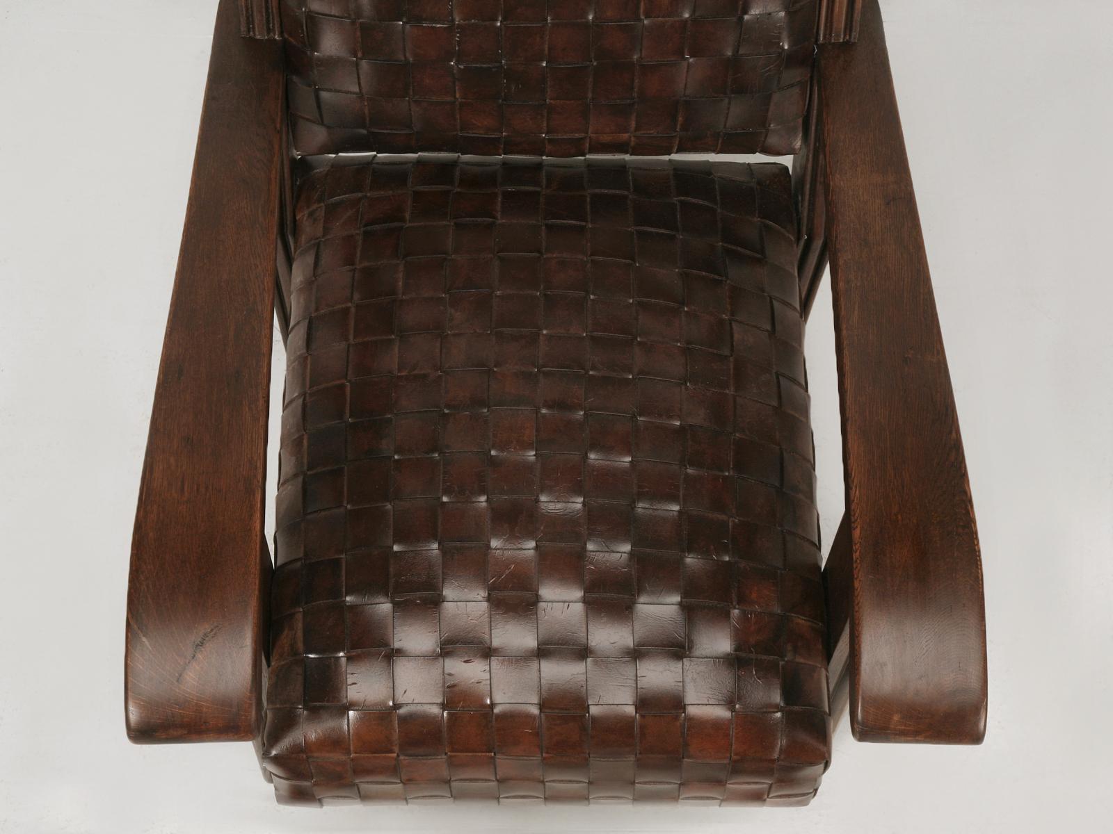 Contemporary Art Deco or Late Arts & Craft Handwoven Leather Club Chairs For Sale