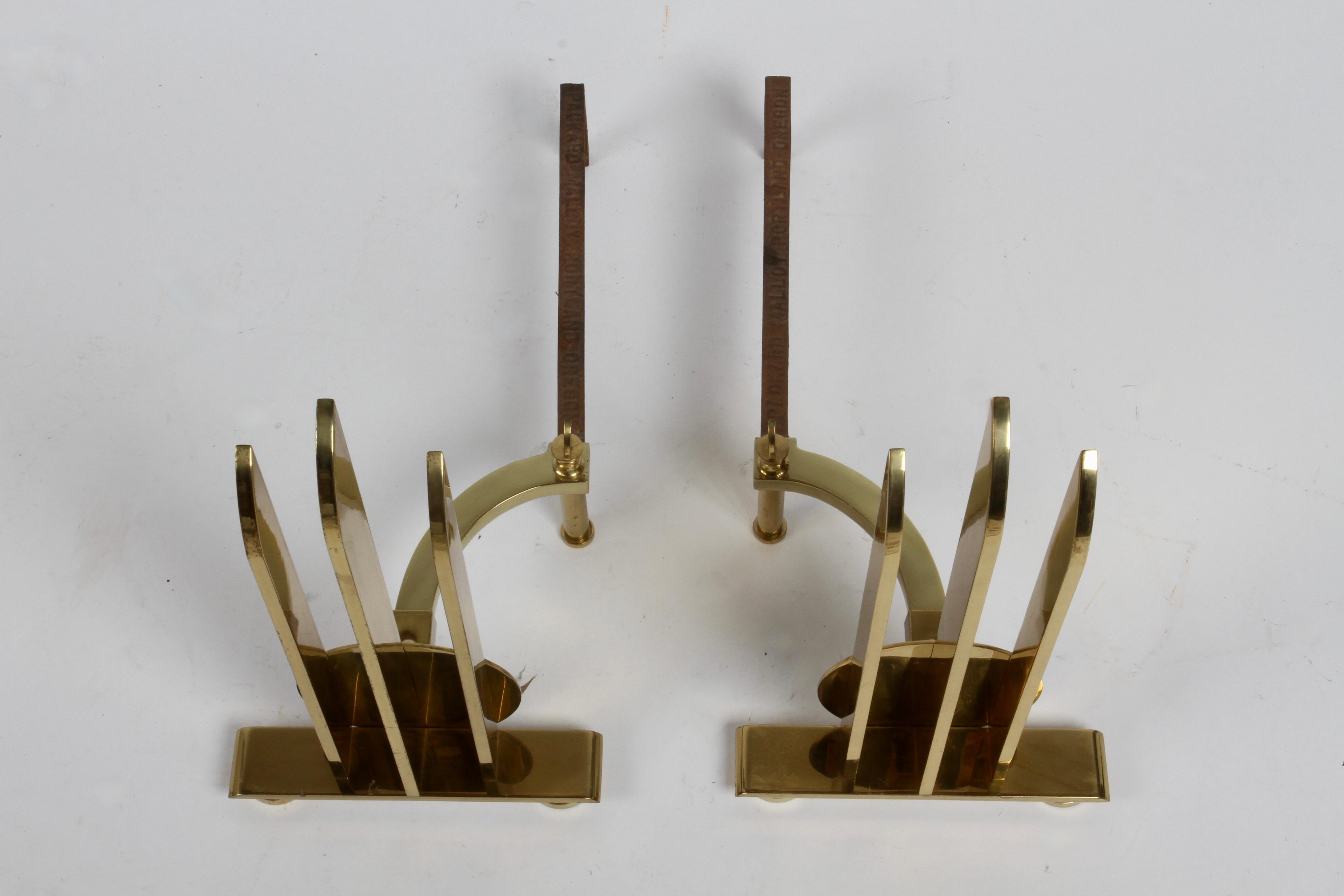 Art Deco or Machine Age Donald Deskey Style Solid Brass Streamlined Andirons  For Sale 6