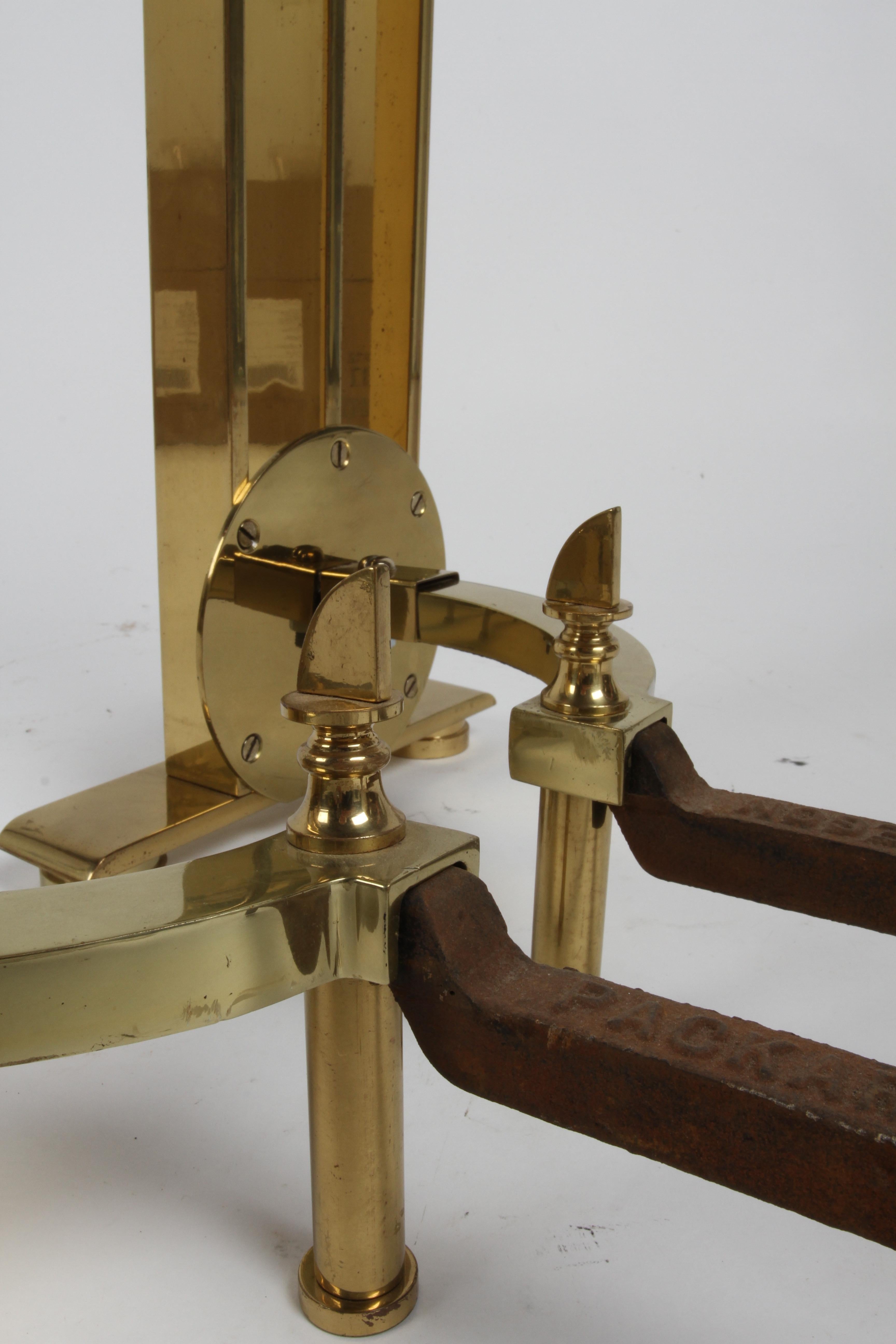 Art Deco or Machine Age Donald Deskey Style Solid Brass Streamlined Andirons  For Sale 7