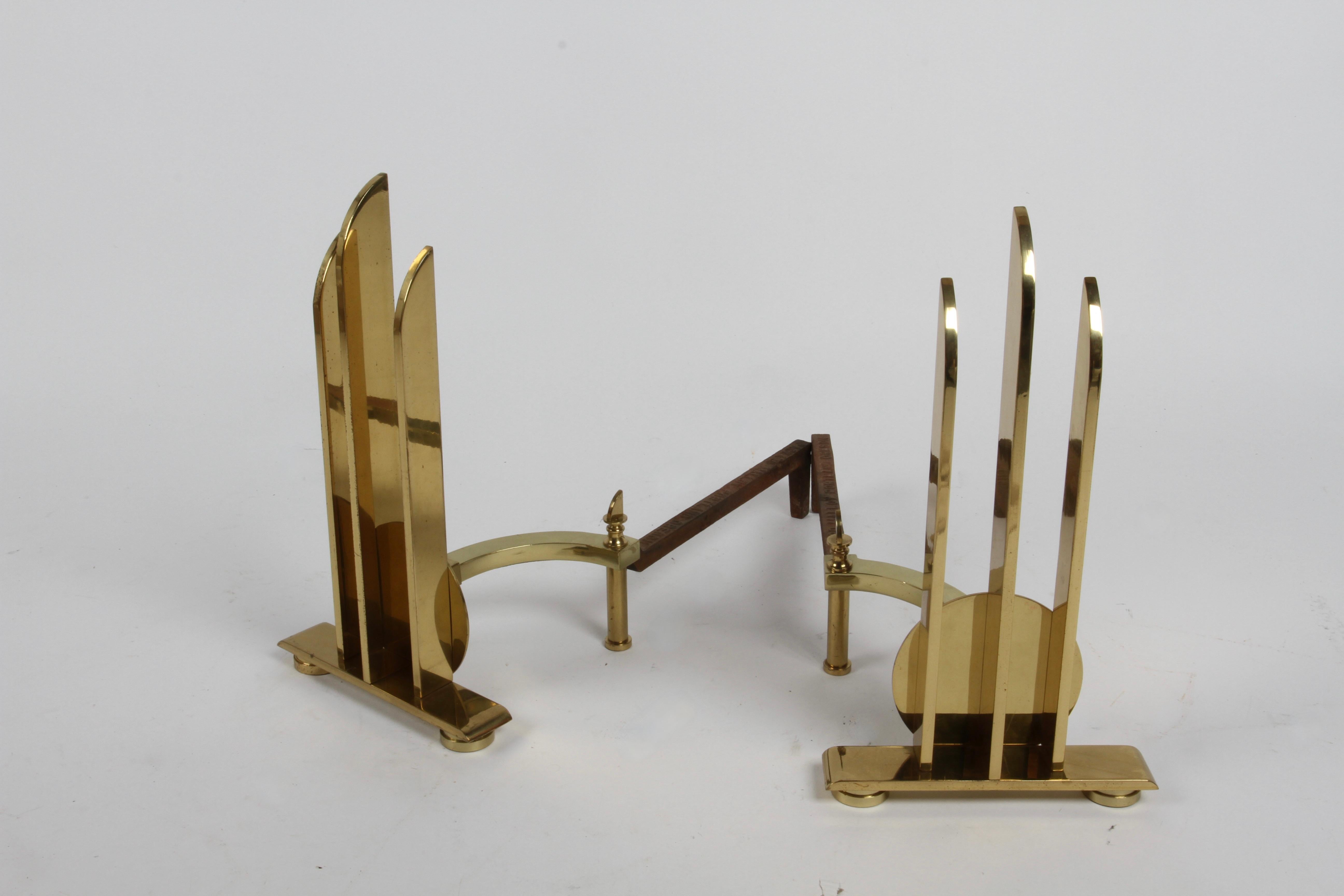Art Deco or Machine Age Donald Deskey Style Solid Brass Streamlined Andirons  For Sale 8