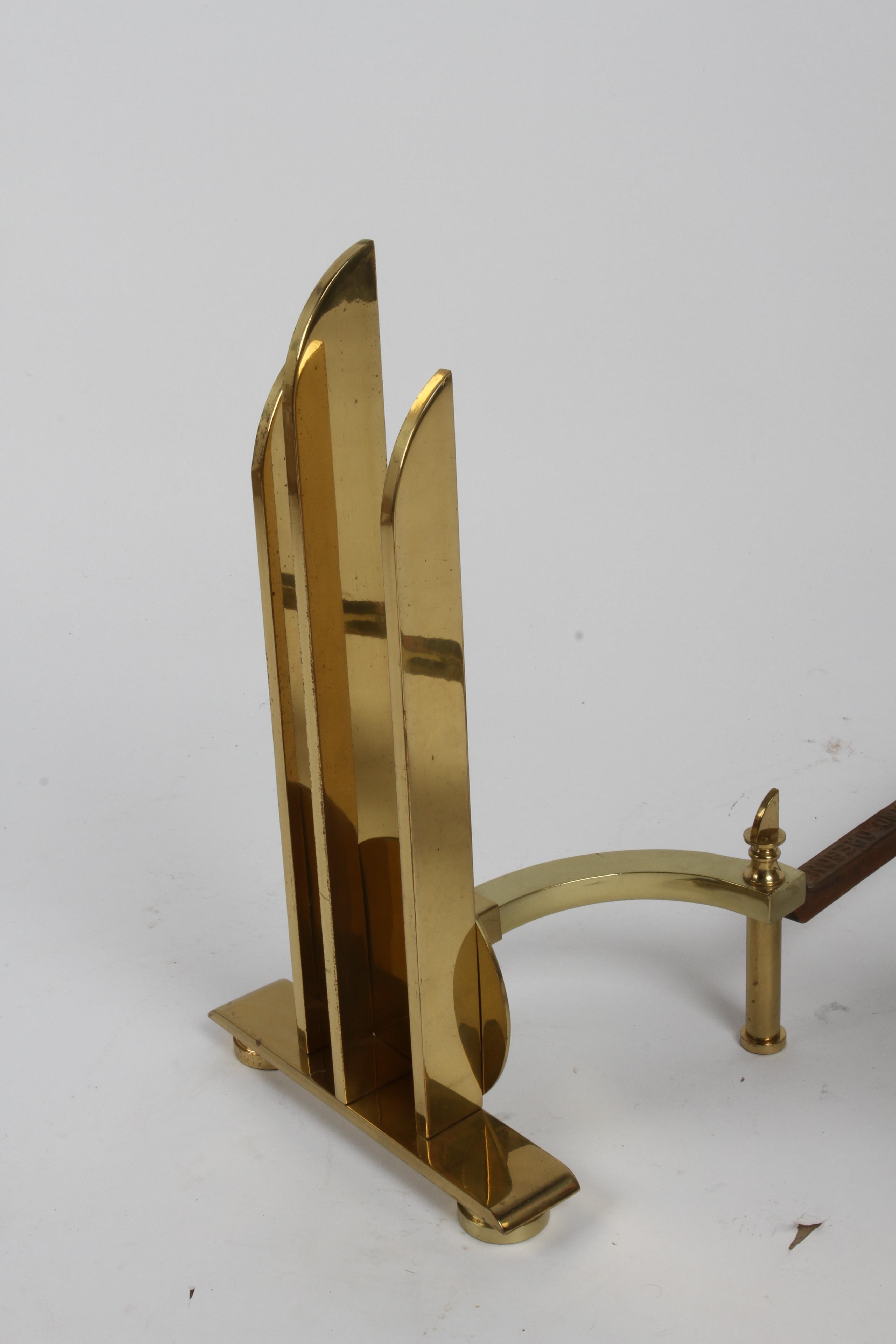 Art Deco or Machine Age Donald Deskey Style Solid Brass Streamlined Andirons  For Sale 9