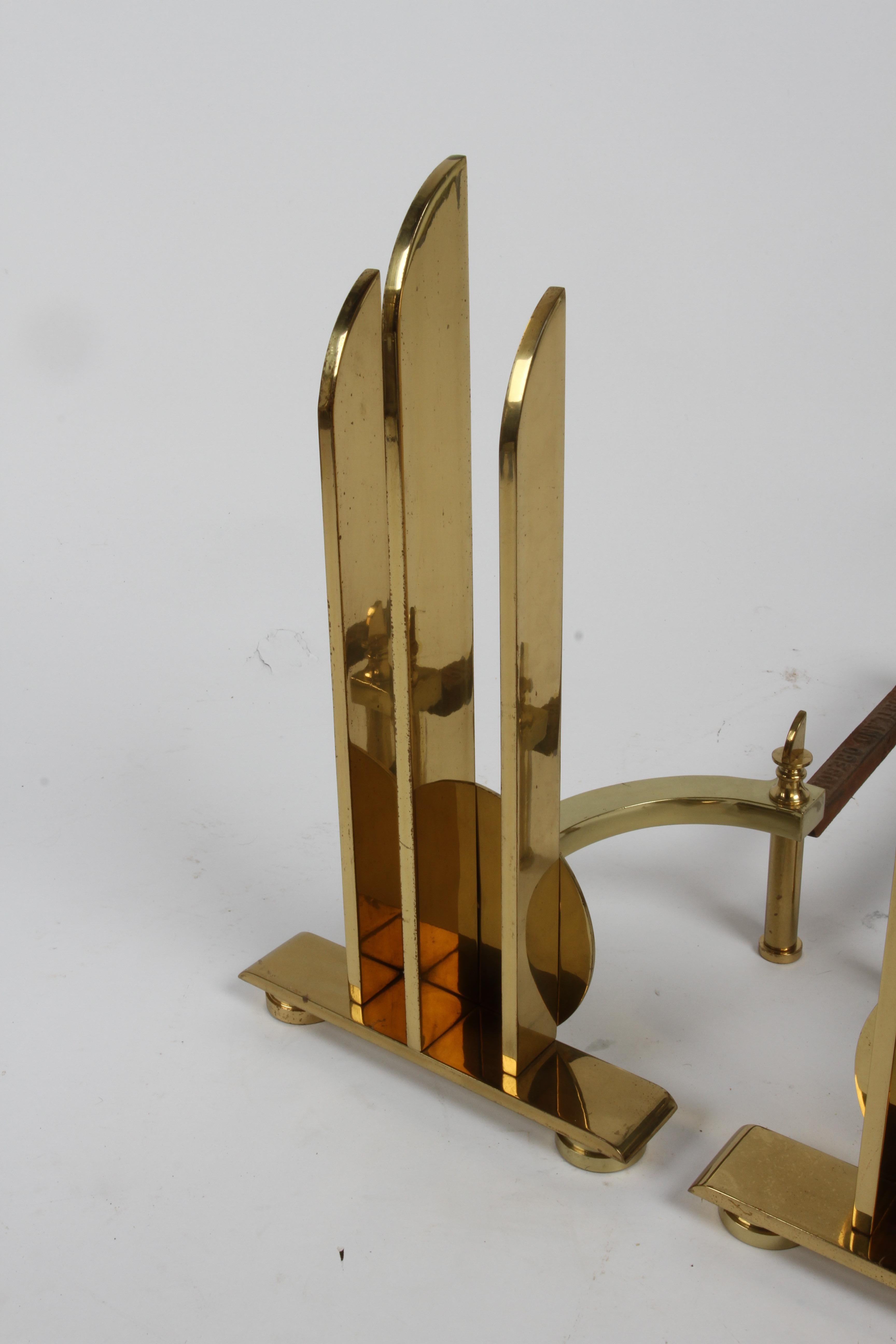 Art Deco or Machine Age Donald Deskey Style Solid Brass Streamlined Andirons  For Sale 3