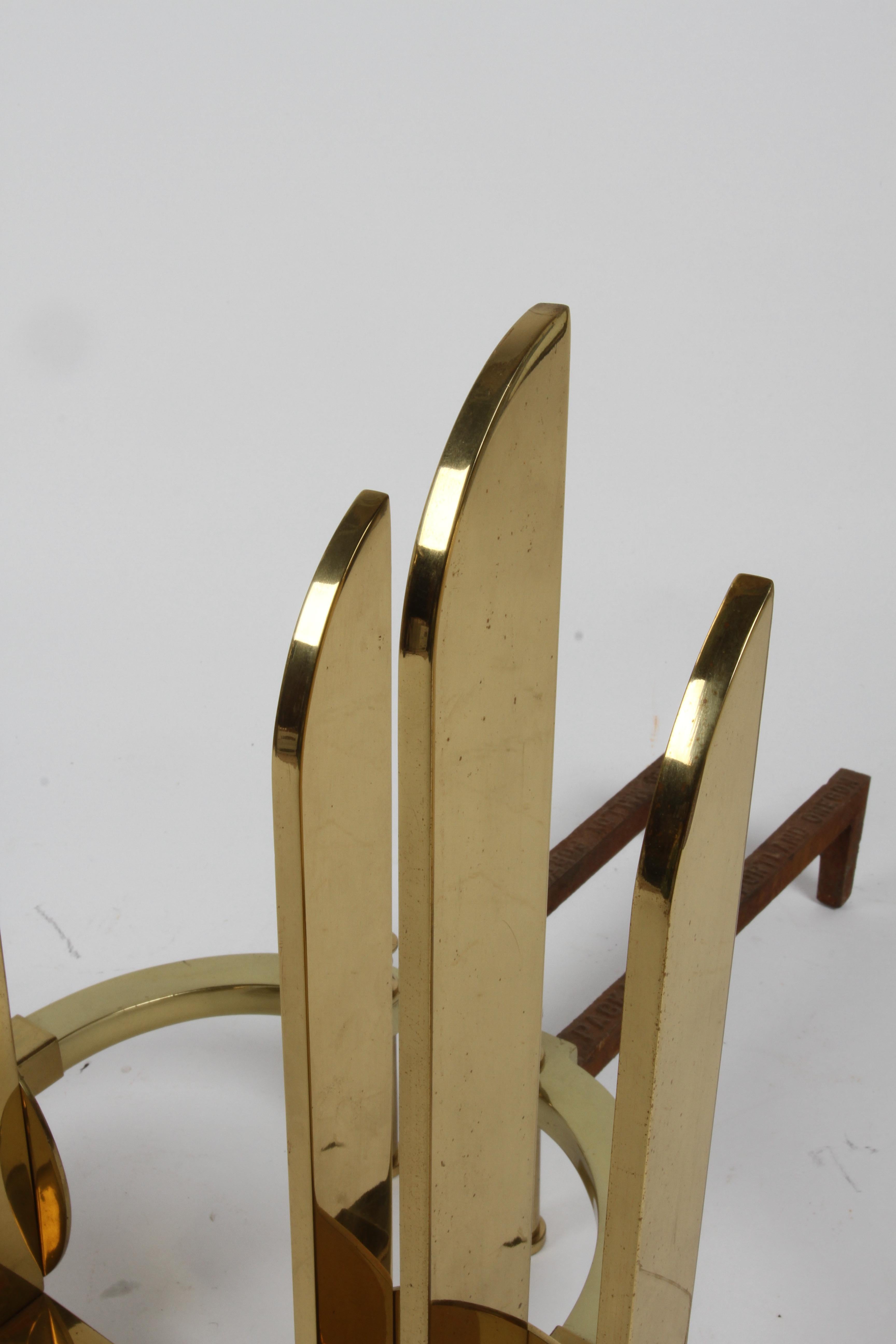 Art Deco or Machine Age Donald Deskey Style Solid Brass Streamlined Andirons  For Sale 4