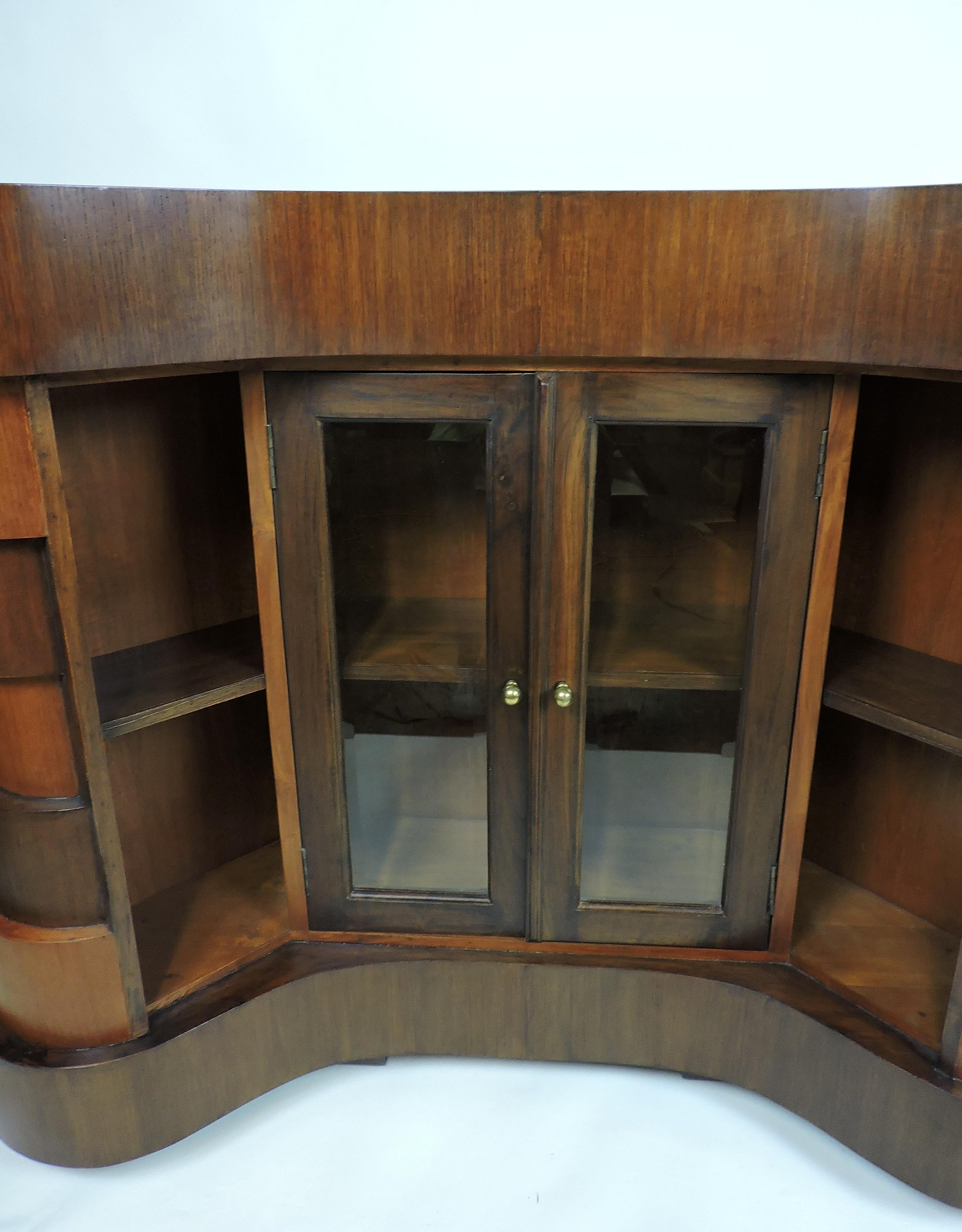 Wood Art Deco or Mid-Century Modern Curved and Wavy Stacked Biomorphic Dry Bar