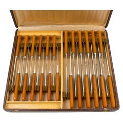 Art Deco Orange Bakelite and Stainless Steel Knives Set in Box, 24 pieces