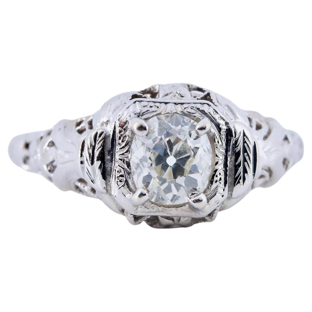 Art Deco Orange Blossom 0.70ct Old Mine Cut Diamond Filigree Engagement Ring For Sale
