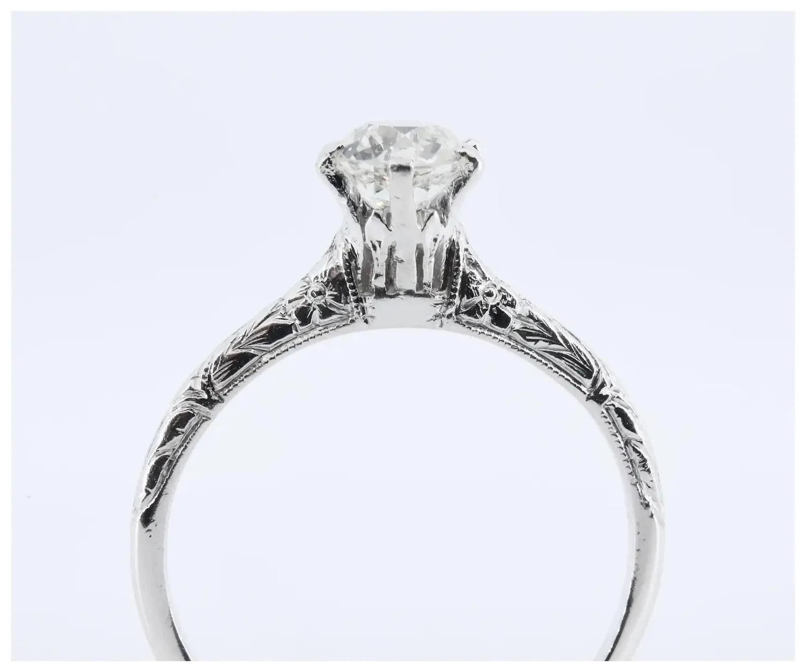 Old European Cut Art Deco Orange Blossom 0.75ct Diamond Engagement Ring in Platinum For Sale
