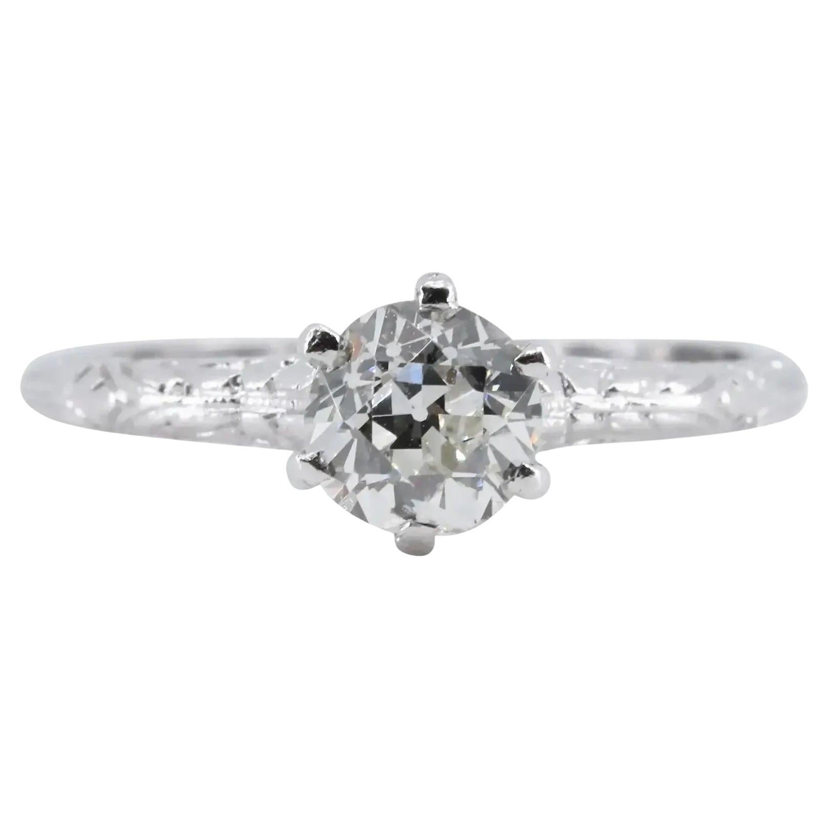 Art Deco Orange Blossom 0.75ct Diamond Engagement Ring in Platinum For Sale